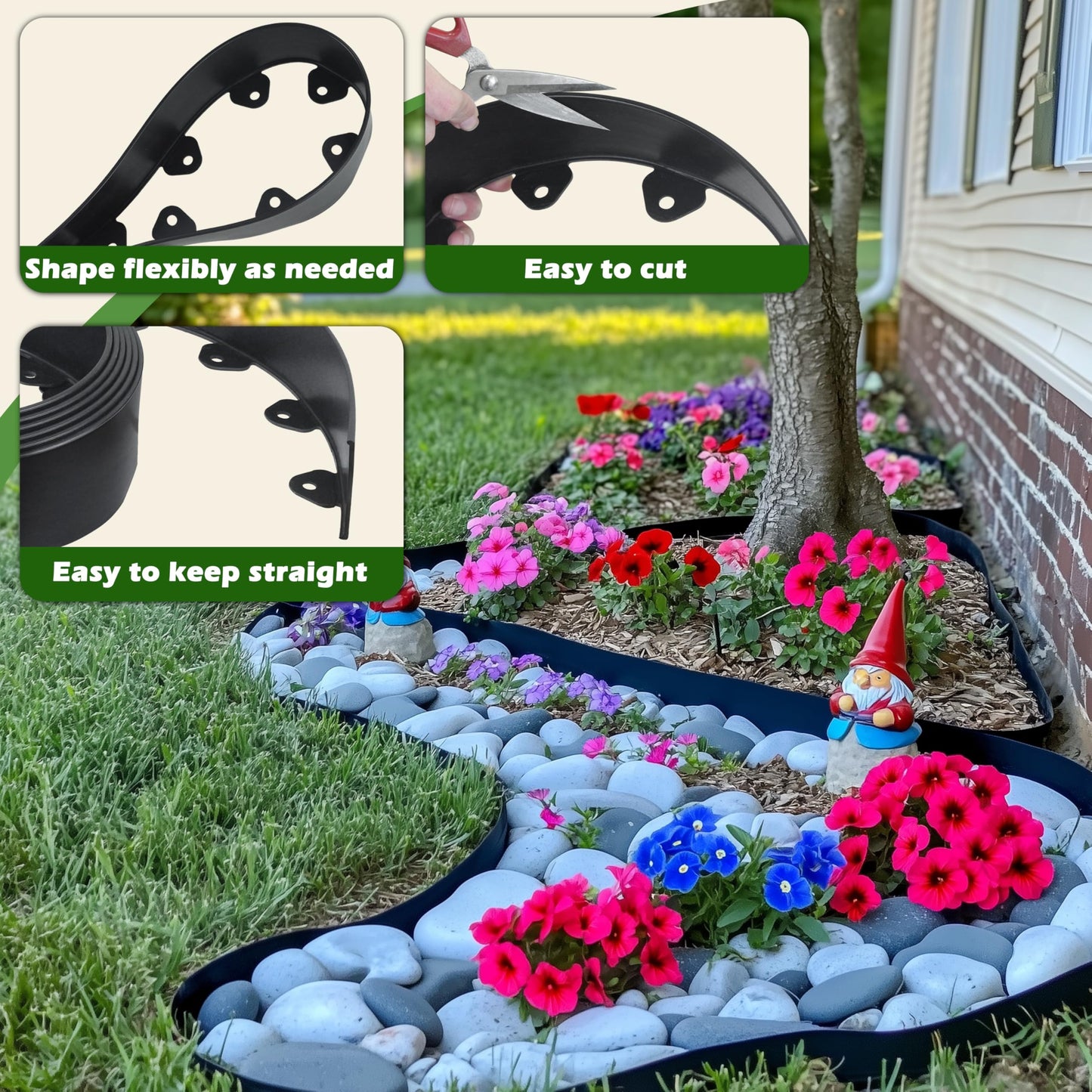 Gardzen Landscape Edging Kit, 40-Foot Long, 3-Inch Tall Garden Edging Border for Flower Beds, Tree Rings, Pathways, Includes 40 Spikes