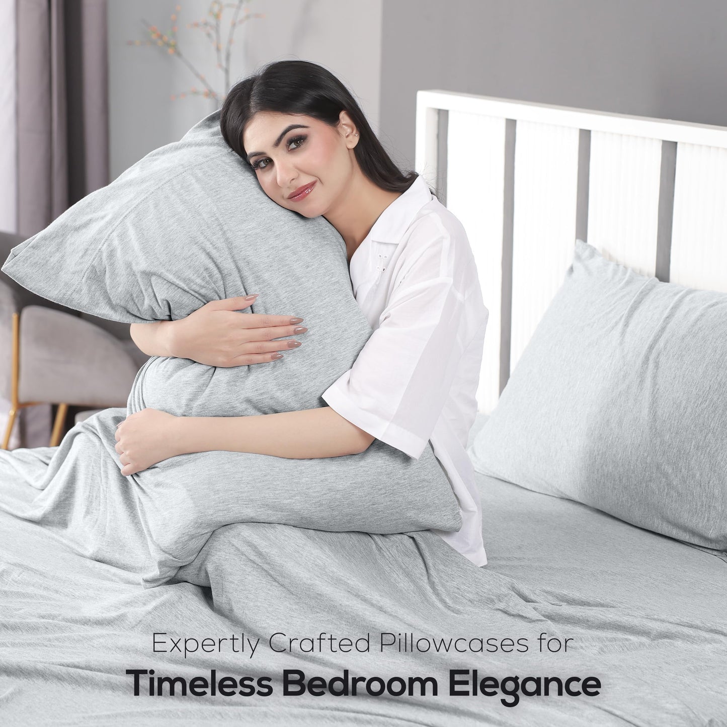 Utopia Bedding Jersey Knitted Bed Sheet Set - 4 Pieces, King - Soft Brushed Jersey Fabric, Light Grey