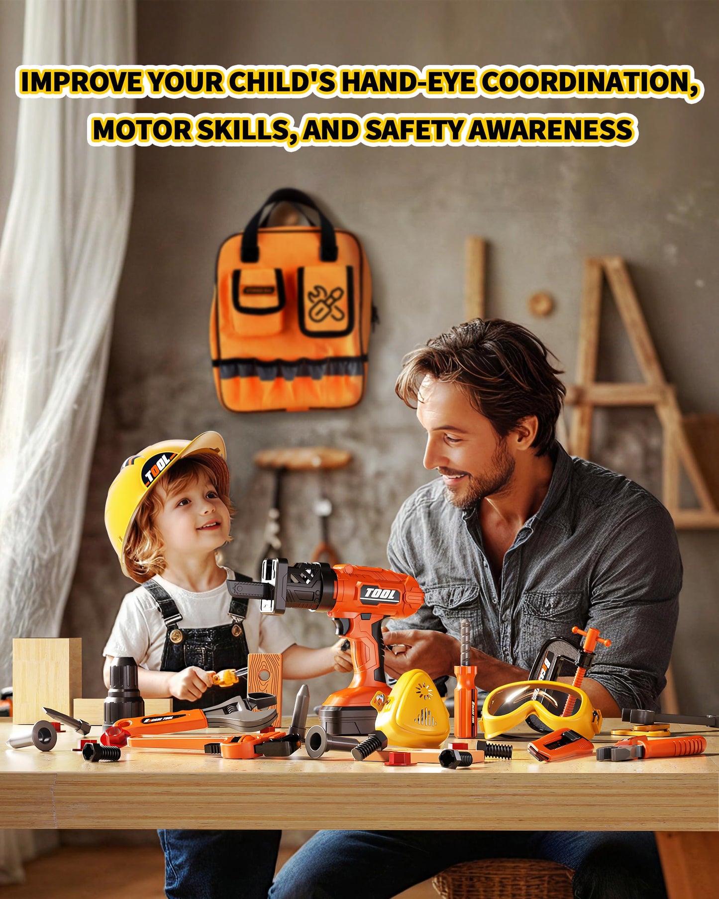 36Pcs Kids Tool Set, Toddler Tool Construction Toys with Belt & Electronic Drill for Boys 3-5, Tool Bag Suitable for Outdoor Use.This Tool Set is Suitable for Children who Like to Build Things.