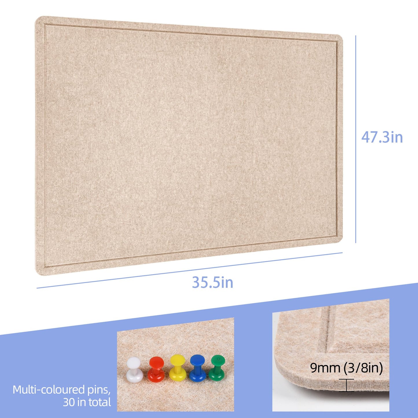 PTPDgPg Large Bulletin Board - 48 x 36 in | Large Felt Cork Boards for Decorating Walls | Foldable Photo Display with Sticky Tape and 30 Push Pins | Notice Board for Office,School and Home | Camel