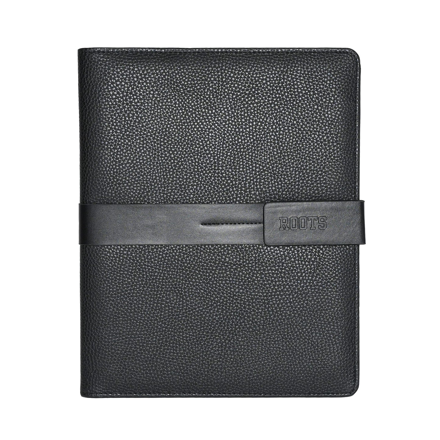 ROOTS Premium Vegan Leather Bussines Organizer Padfolio Magnetic Tab Closure Bussines, Black