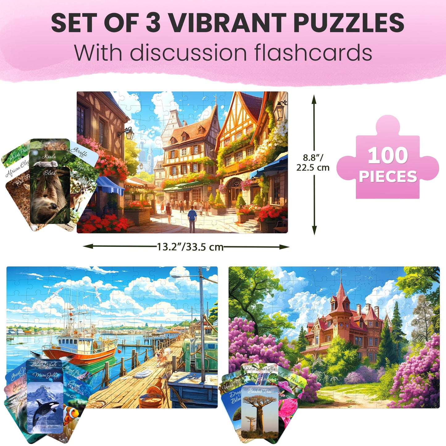 QUOKKA 100 Pieces Dementia Puzzles for Elderly - Large Piece Activities Products for Seniors - 3 Alzheimers Jigsaw Puzzle Games for Adults Embracing Travel Memories - Cognitive Gifts for Men and Women