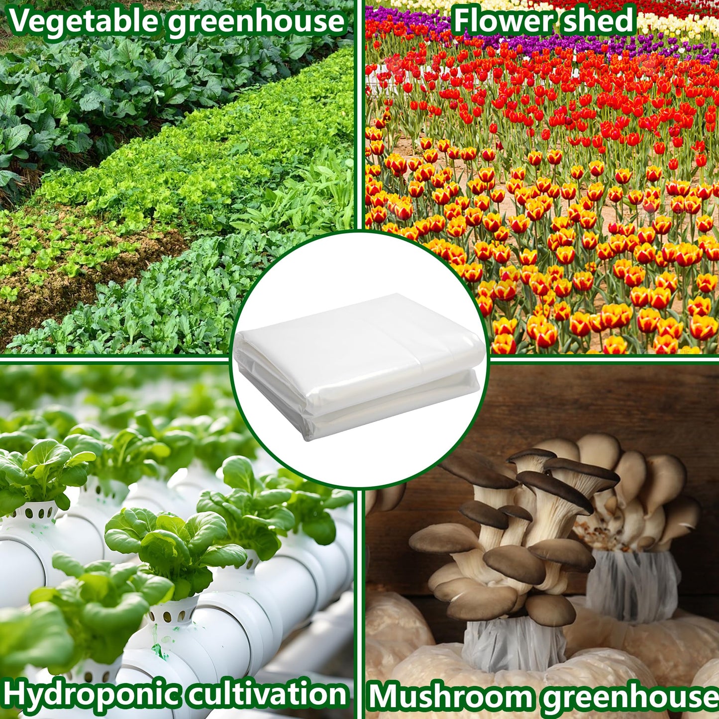 8x25ft Greenhouse Film Sheeting - Thickened Greenhouse Plastic Transparent Film - Clear Polyethylene Garden Film Cover for Farm Garden Vegetables Plants Flower