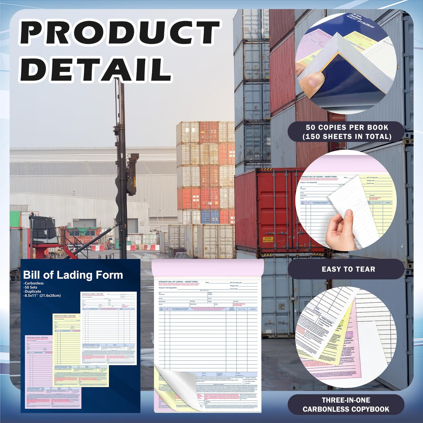 150 Sets Bill of Lading Short Form 8.5x11 Inches 3 Part Carbonless Paper with Backing Board Vehicle Transport Bill of Lading Form for Auto Haulers Car Shipping Dealerships (3)