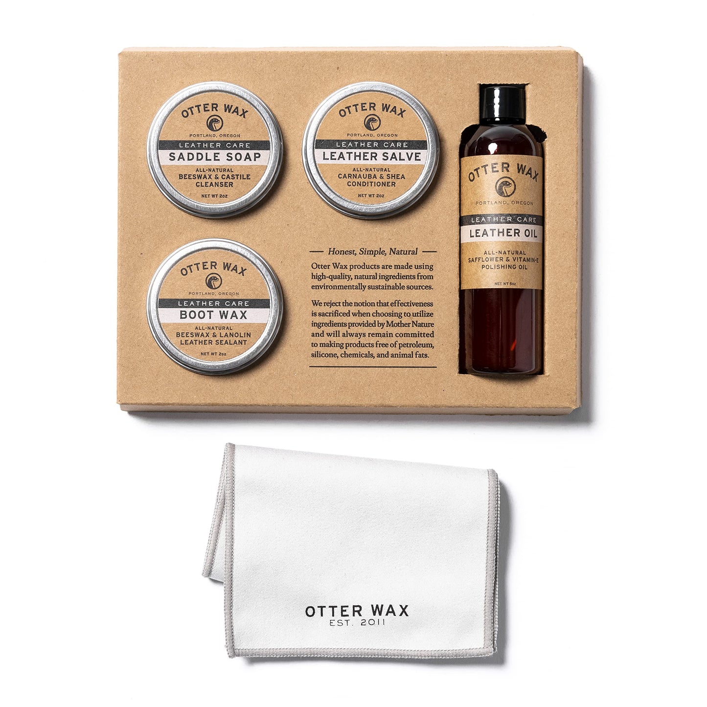 Otter Wax Leather Care Kit, Saddle Soap, Conditioning Salve, Boot Wax, Restoring Oil, Complete Shoe and Boot Care Set for Leather
