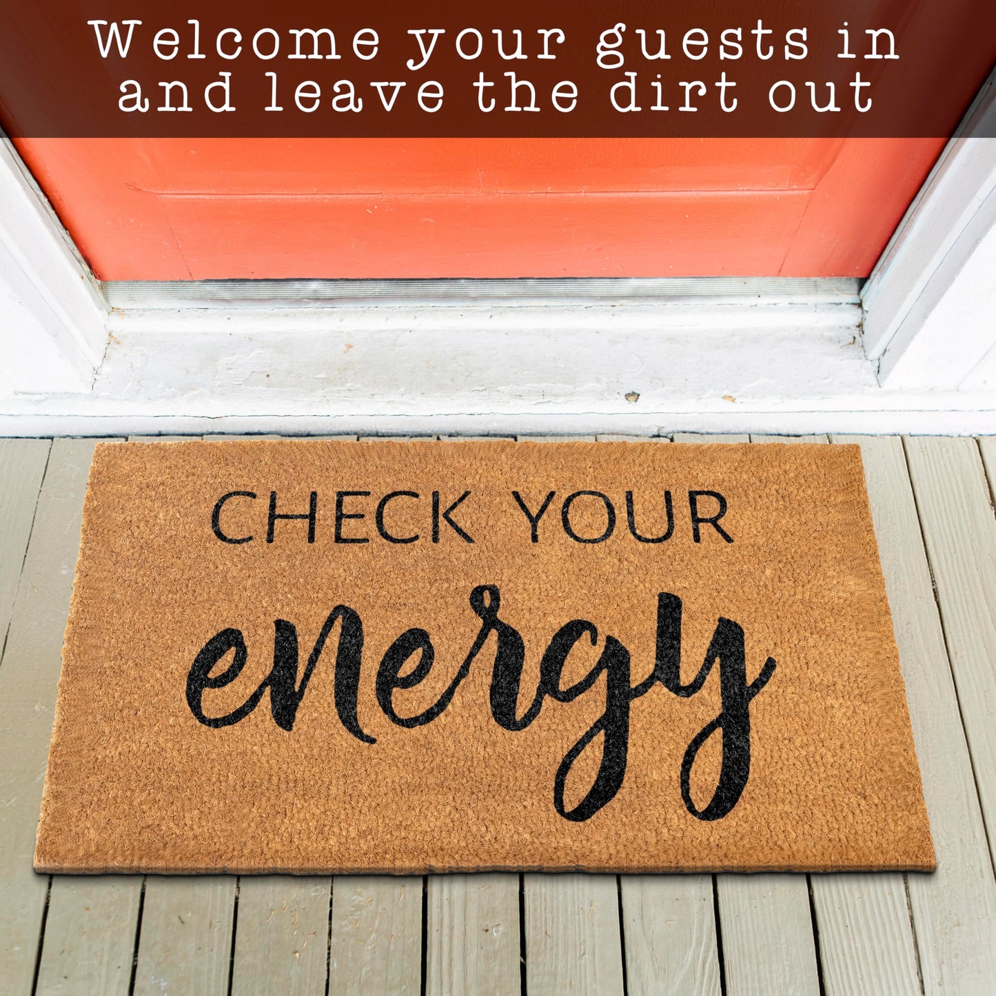Check Your Energy Doormat Outdoor Entrance 30x17 Inch, Outdoor Spaces, Check Your Energy Welcome Mat, Funny Outdoor Door Mat