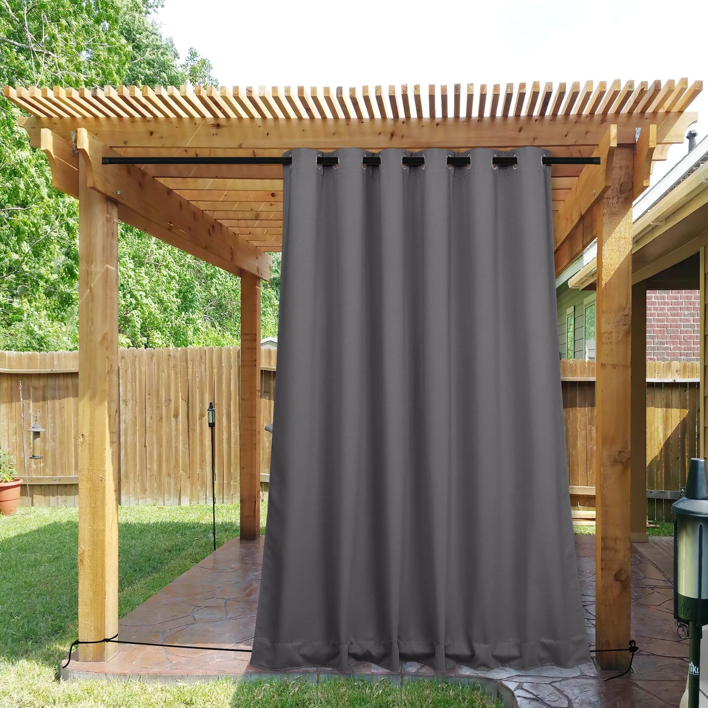 NICETOWN Grey Gazebo Curtains Waterproof,Top & Bottom Grommet & Back Tab Windproof Weighted Blackout Outdoor Drapes Keep Privacy with Fixed Rope 2 Panels for Porch/Patio/Pergola/Cabana,84 x 84 Inches