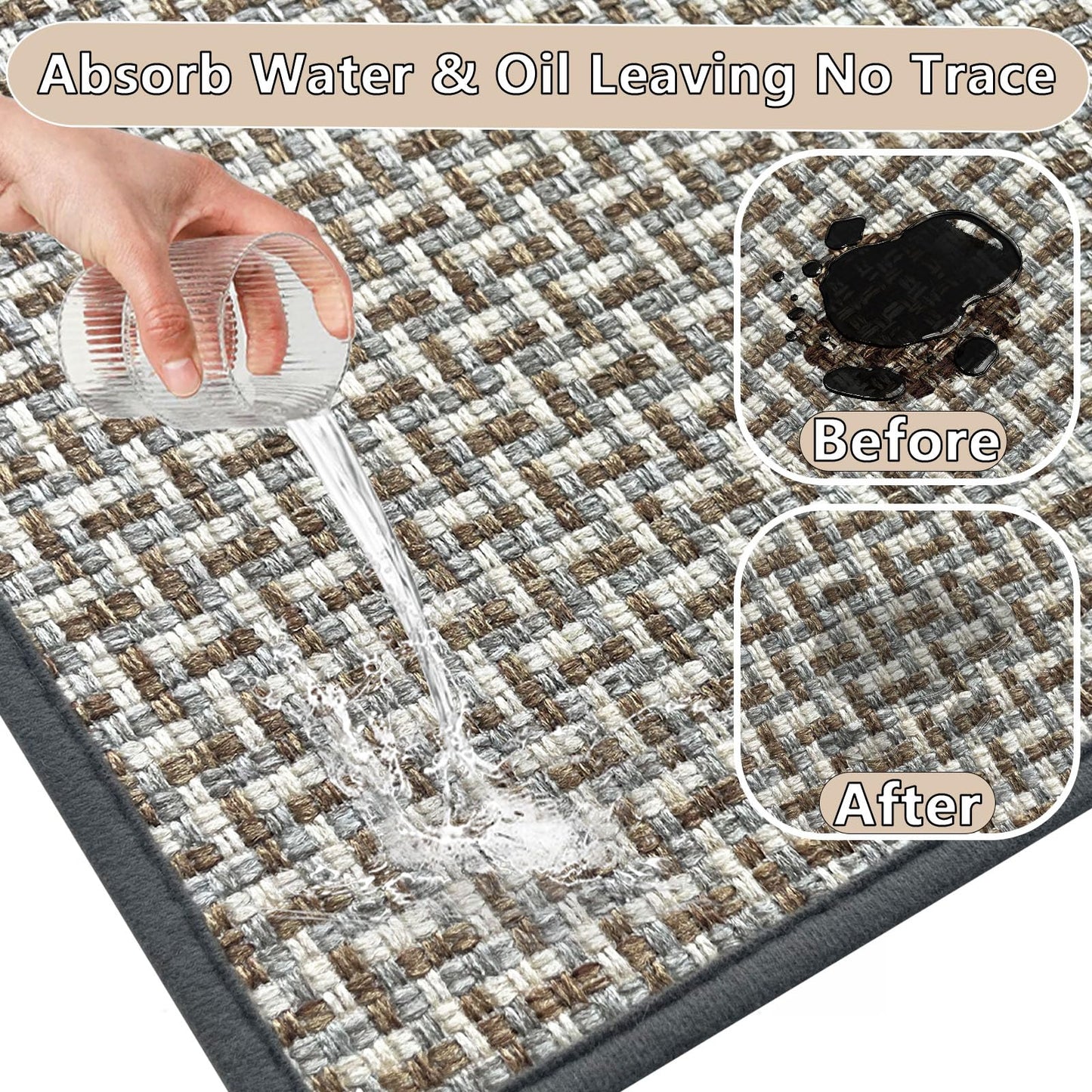 NeEnjoyko Doormat Front Door Mat Indoor Entrance 36"x59" Washable Dirt Resistant Absorbent Non-Slip Rubber Backing Durable Low-Profile Easy Clean Rug for Entryway Kitchen Inside, Beige
