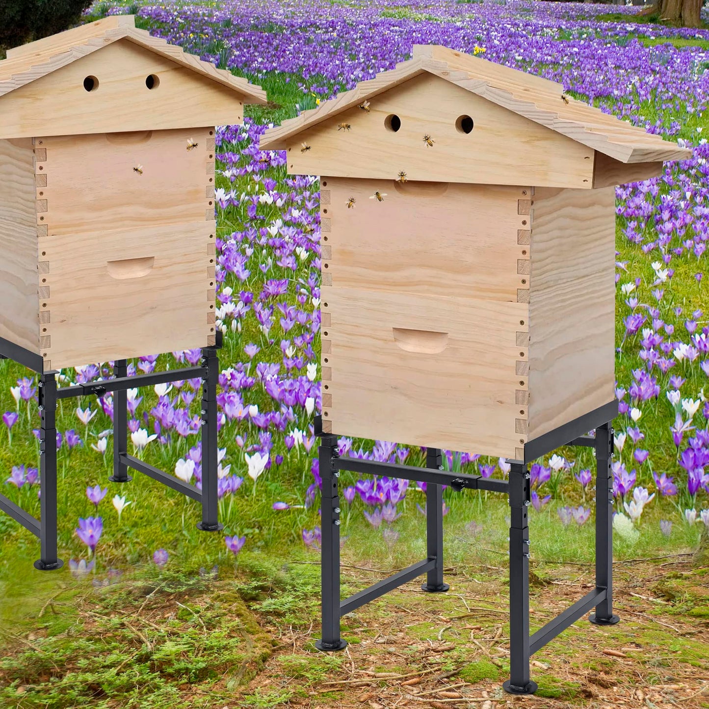 Neorexon Adjustable Metal Hive Stand, Adjustable Height(16.1”-20.9) Hive Stand Frame, Adjustable Width(15”-19”) Bee Hive Frame Stands