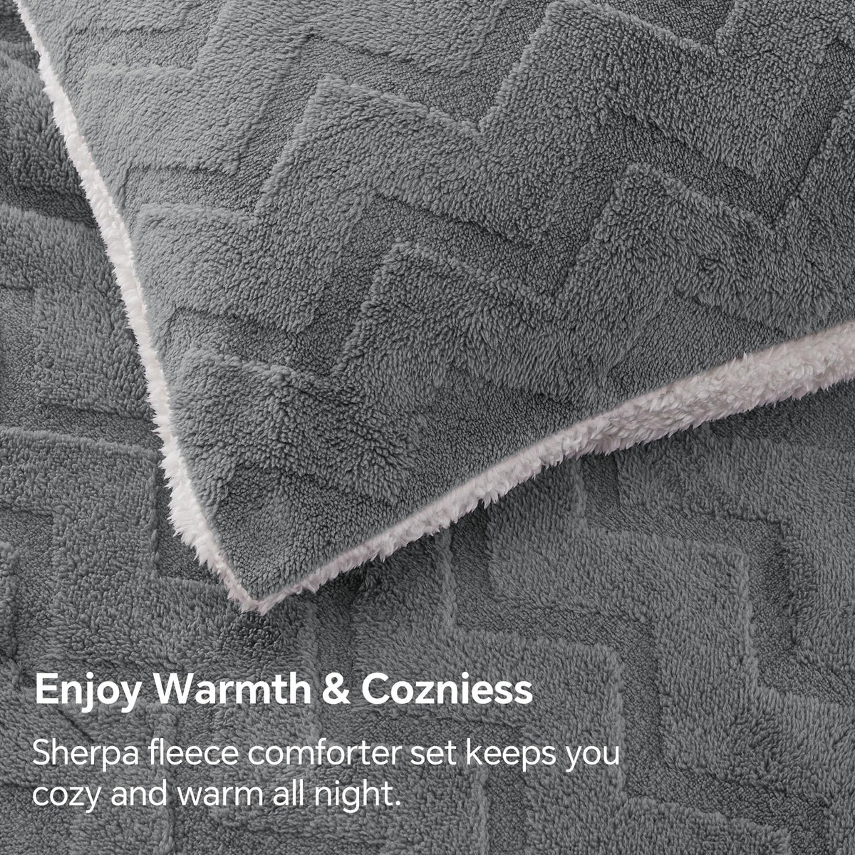 BEDELITE Fluffy Queen Comforter Set - Super Soft Sherpa Grey Comforter for Queen Size Bed, Luxury Warm Bedding Set for Winter, Fuzzy Bed Set 3 Pieces (1 Comforter, 2 Pillowcases)