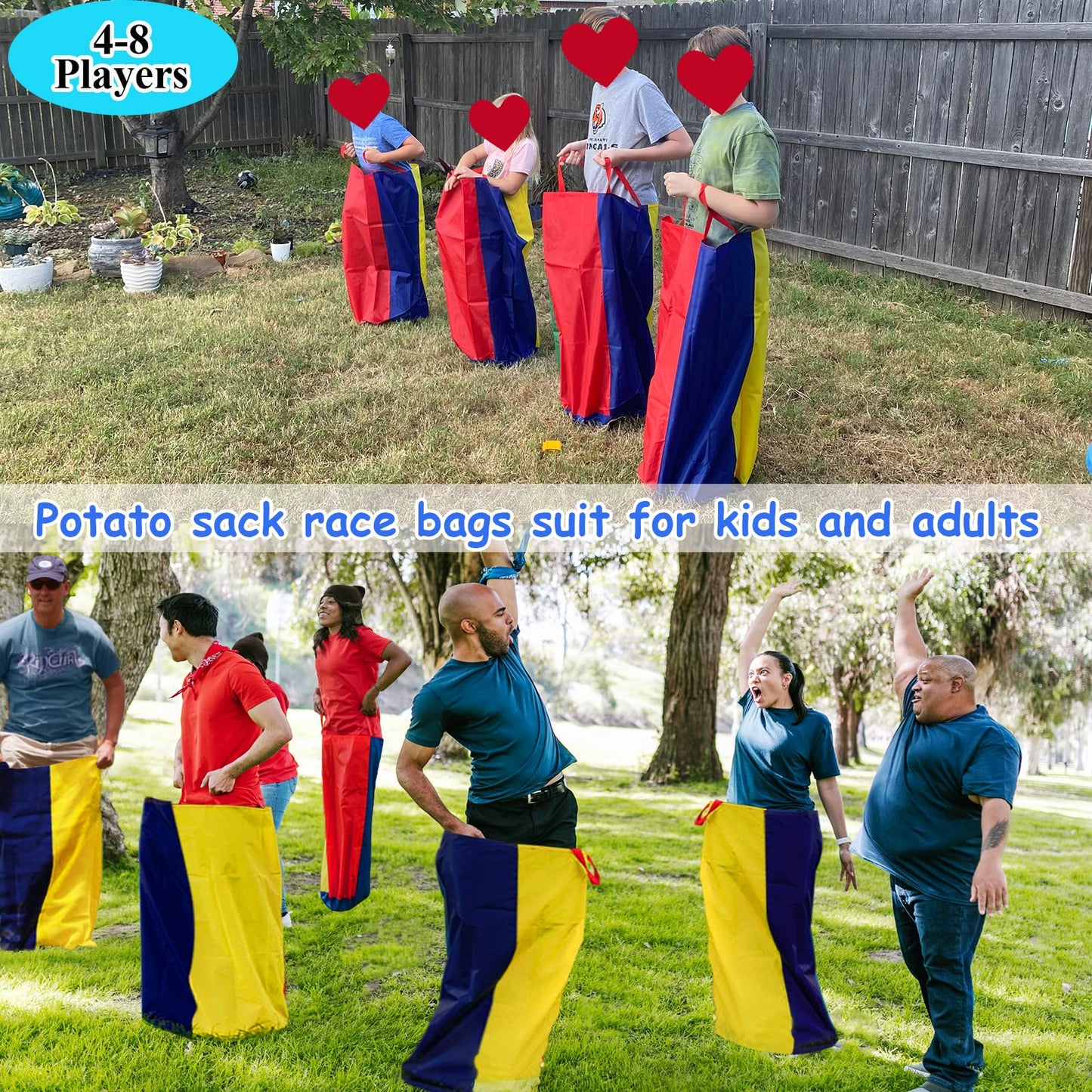 Potato Sack Race Bags Backyard Lawn Games for Kids Adults, Field Day Birthday Party Outdoor Activities Games for Kids Family, Carnival Games, Egg Spoon 3 Legged Relay Race,Outside Camping Games