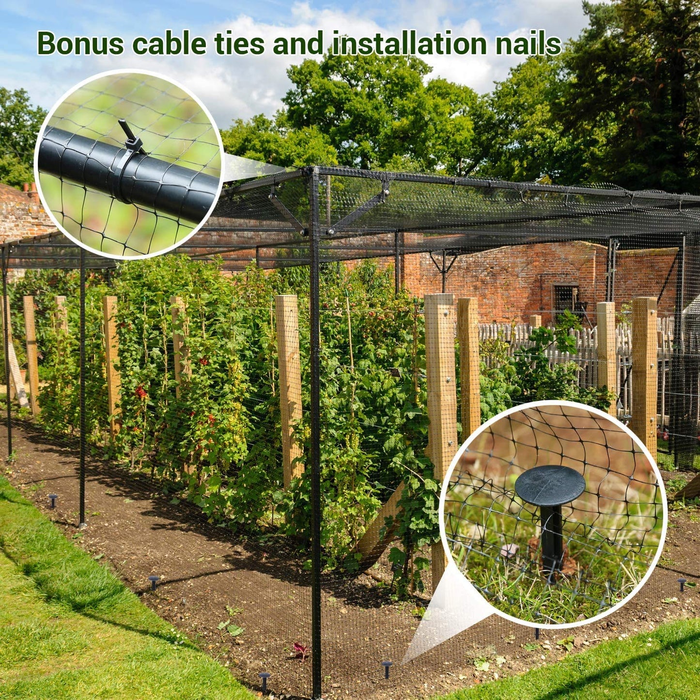 Bird Netting 6.8 x 100 FT - Ohuhu Heavy Duty Reusable Garden Netting with Cable Ties & Ground Nails, PP Material Anti-Bird Deer Fencing for Fruit Trees, Vegetables, Plants, Garden Protection
