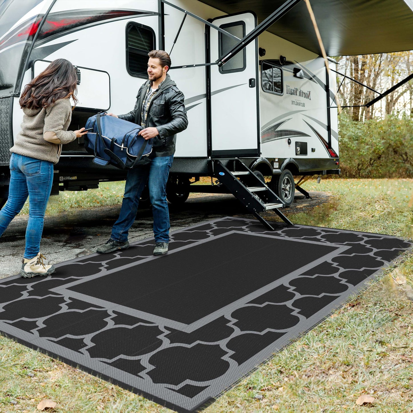 GENIMO Outdoor Rug Waterproof for Patio Decor, Foldable Reversible Plastic Straw Area Rugs Mat for Camper, Outside Carpet for Rv, Deck, Porch, Picnic, Beach, Balcony