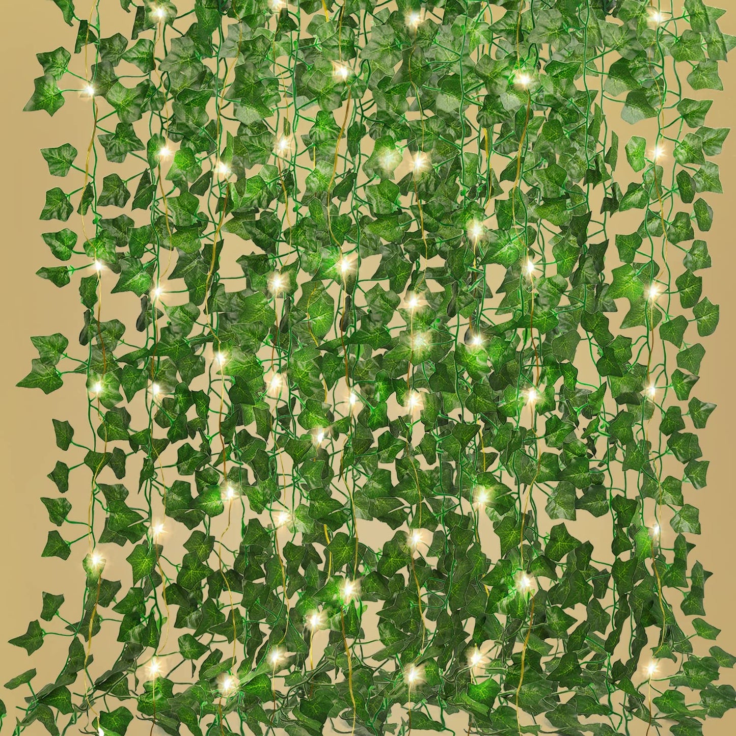 RECUTMS Ivy Fake Vines 24 Pack 173 FT Artificial Vine with 200 LED String Light Leaves Wall Decor Leaf Plants Greenery Garland Hanging Plant for Spring Aesthetic Room Garden Office Wedding Decorations