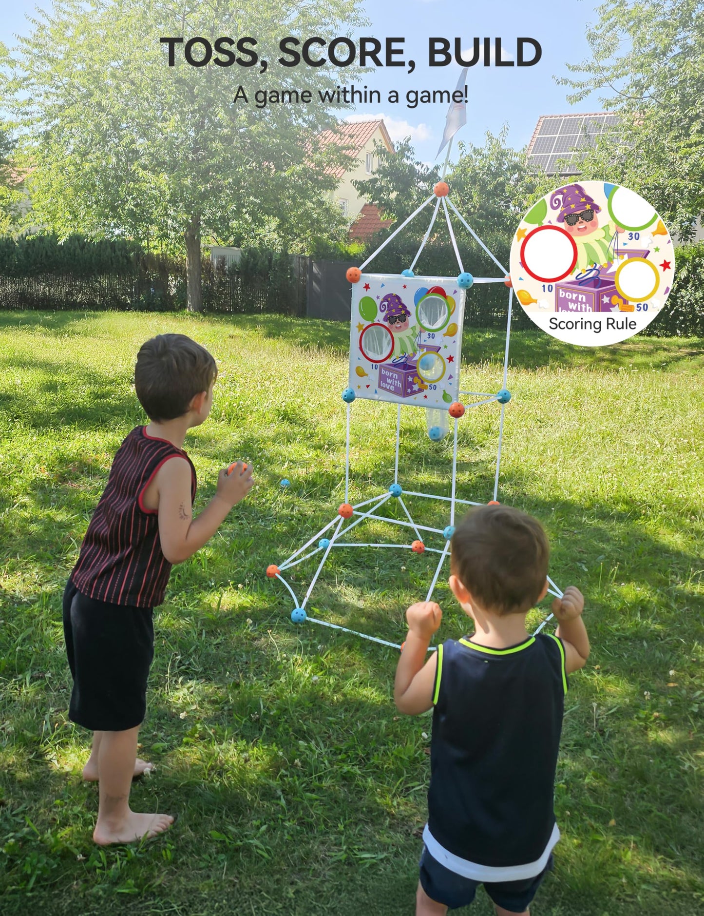 besrey Fort Building Kit for Kids with Toss Game, 133 Pcs Creative Fort Toy, STEM Construction Toy, Outdoor Play Structure, Kids Outdoor Toys,DIY Play Tent Tunnel (Blue Nightglow)