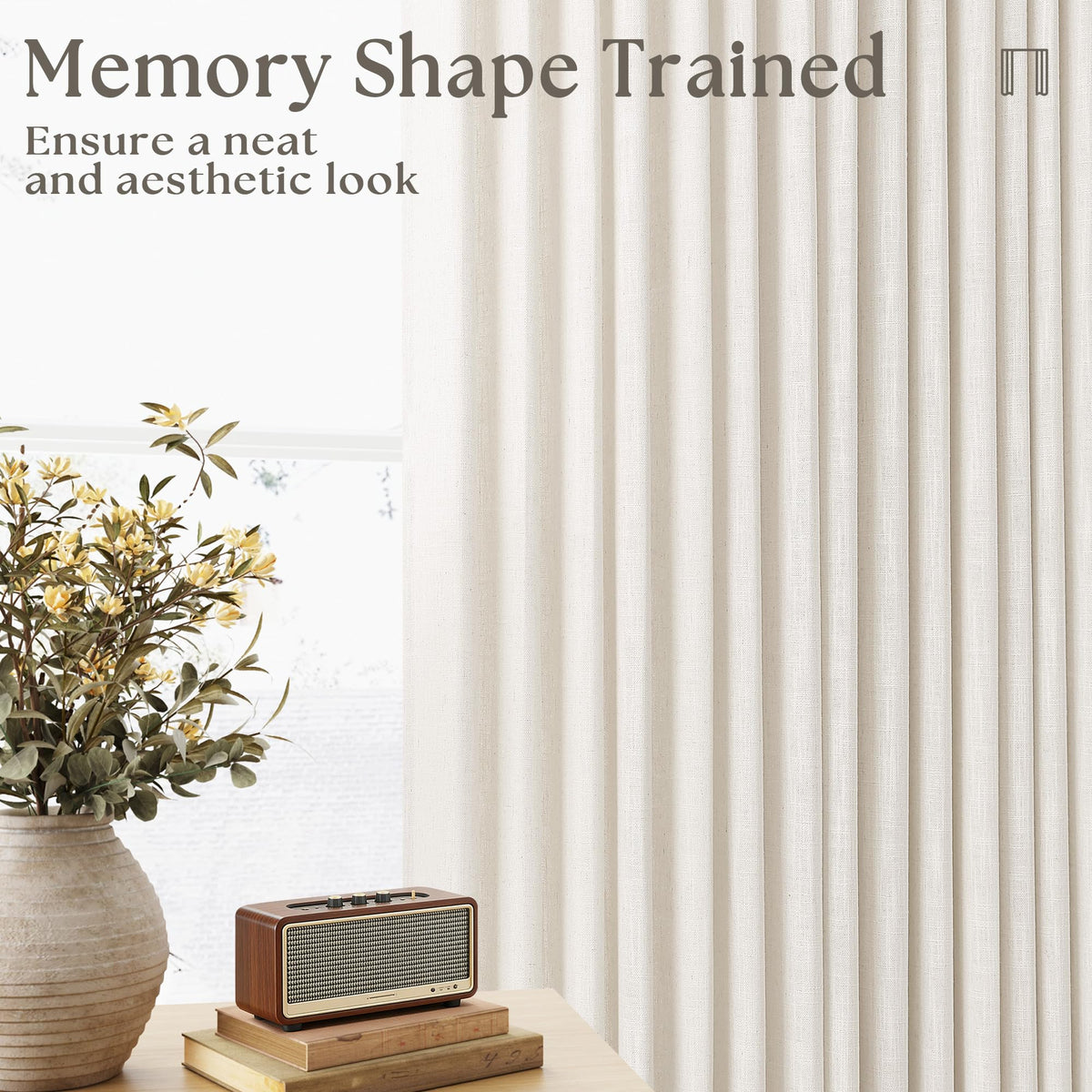 84 Inch Length Natural Pinch Pleated Linen Curtains 2 Panels for Living Room Bedroom Cream Ivory Semi Sheer Boho Neutral Back Tab Linght Filtering Pinch Pleat Hooks Rings Curtain 84 Inches Long