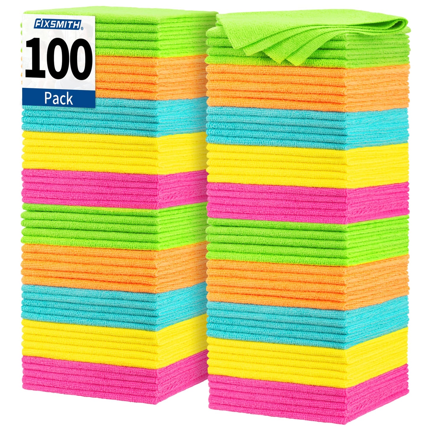 FIXSMITH Microfiber Cleaning Cloths, 100 Pack Shop Towels, Lint-Free Microfiber Towels for Car, All-Purpose Cleaning Rags for Housekeeping, Dust Cloth for Office, Mechanic, Automotive (12inx12in)
