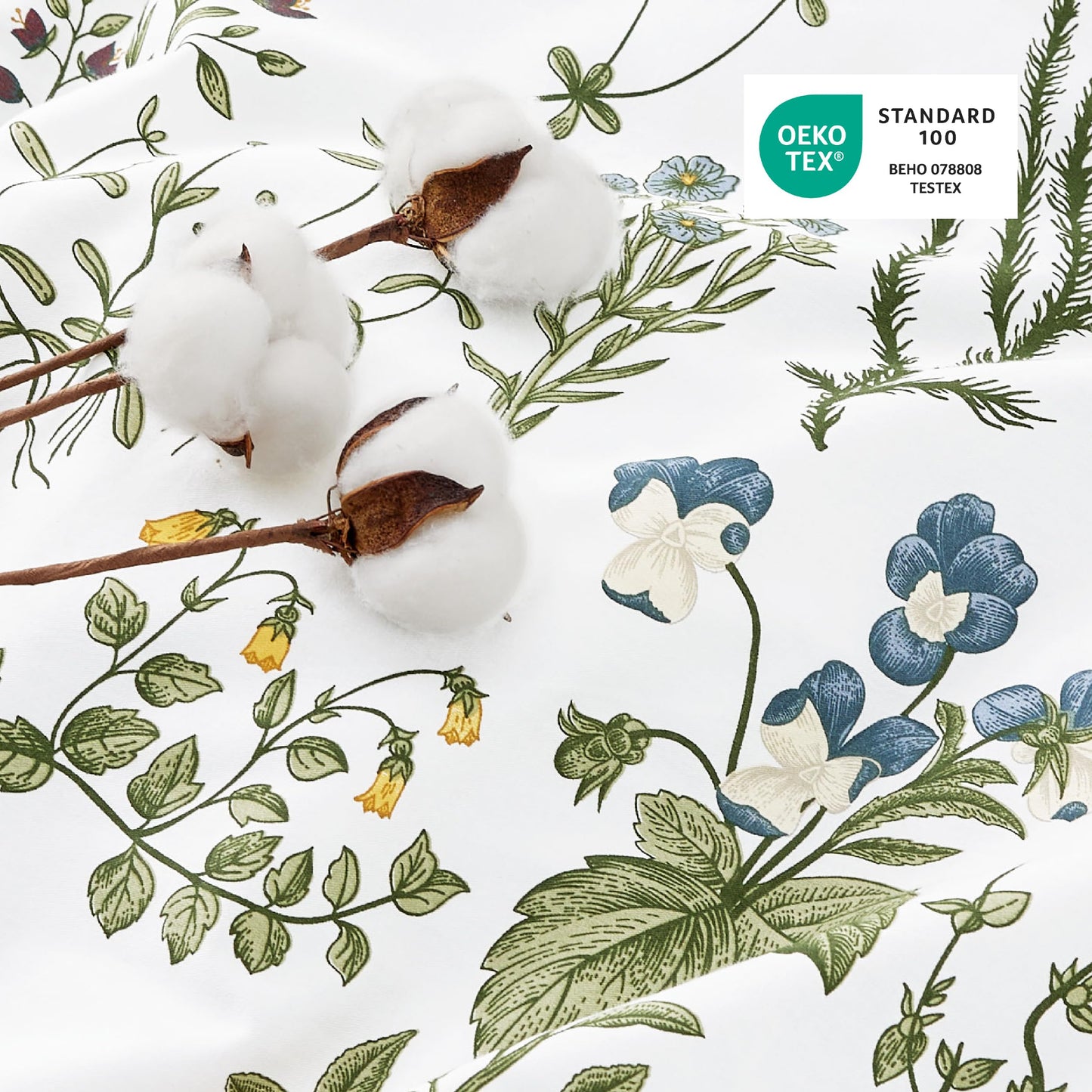 Bedsure Duvet Cover Queen Size - 100% Cotton Reversible Floral Queen Duvet Cover Set with Zipper Closure, 3 Pieces Soft & Breathable Green Bedding Set with 2 Pillow Shams 20"x26"