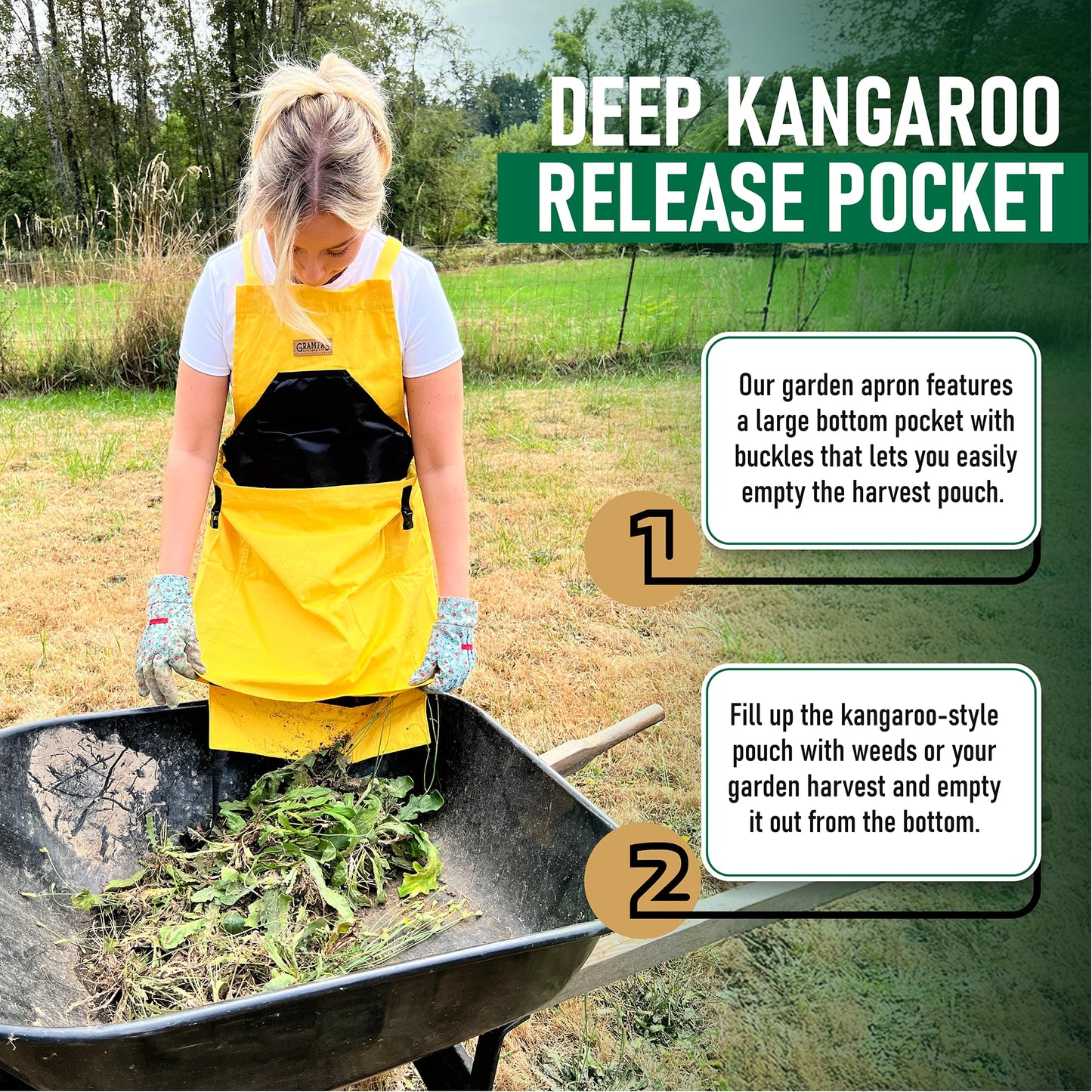 Grampa's Garden Apron - Cross Back Gardening Apron With Pockets For Women & Men | Harvest Apron with Large Kangaroo Pouch (Yellow)
