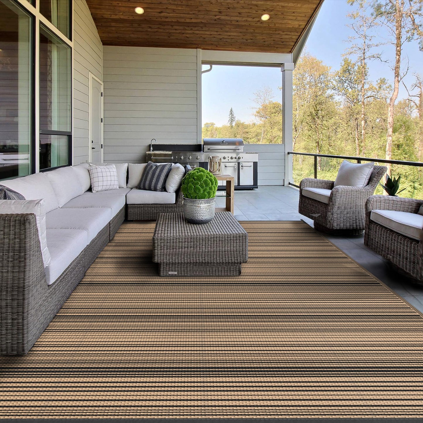 GENIMO Outdoor Rug for Patio Clearance, Reversible Plastic Straw Rugs, Lightweight Waterproof RV Camping Mat for Camper, Balcony, Deck, Backyard, Picnic, Black Brown