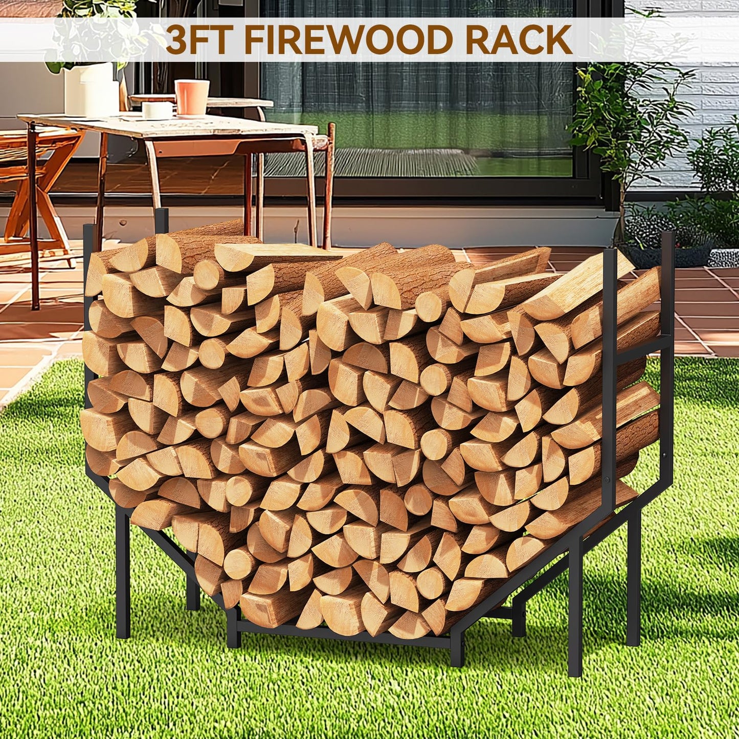 8.6FT Firewood Rack Holder Outdoor, Heavy Duty Metal Firewood Storage Stand for Patio, Stable Log Holder Wood Stacker Firewood Organizer for Porch Backyard