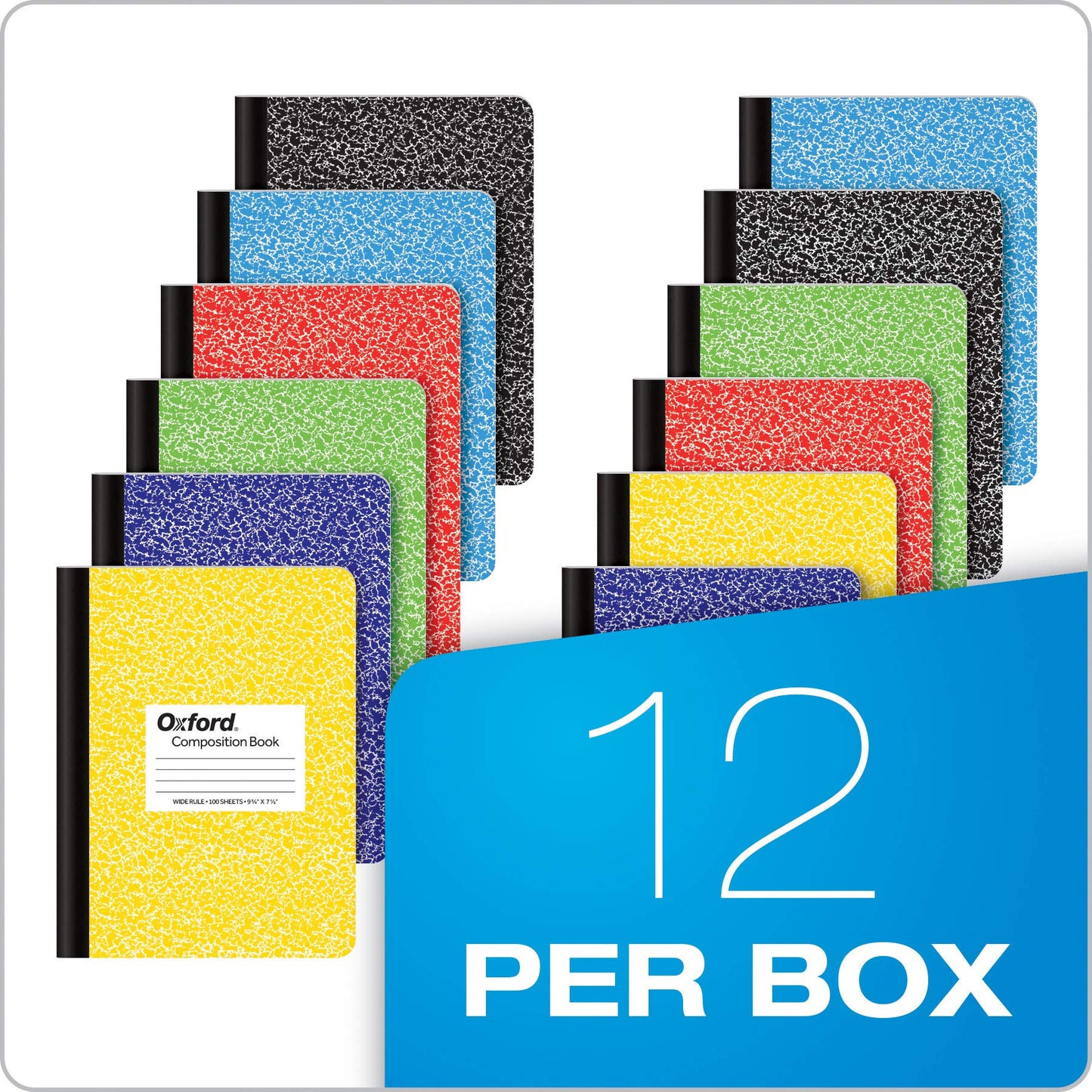 Tops Notebooks, Marble Composition Book, 7.5 x 9.75 Inches, Wide Ruled, 100 Sheets, Hard Cover, Assorted Colours, 12-Pack, School or Office Journals