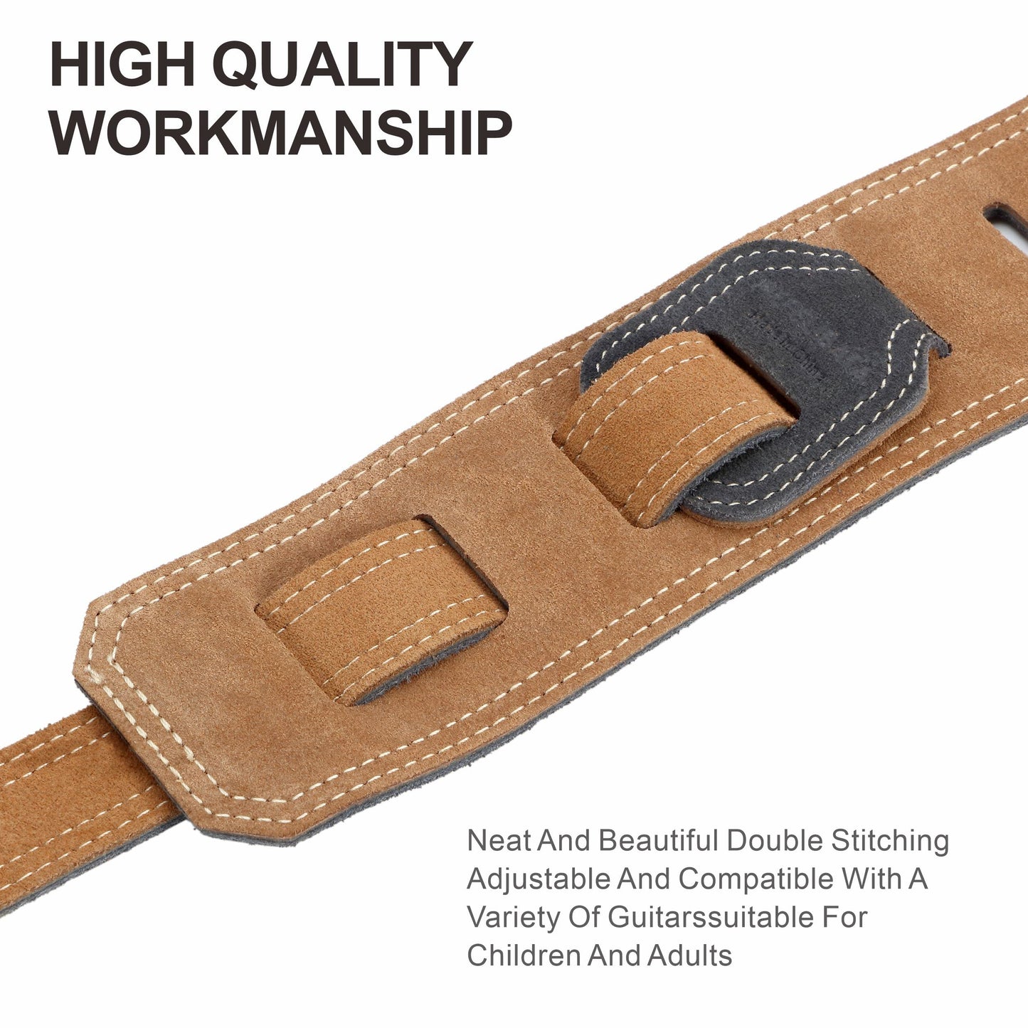 Nefelibata Guitar Strap, 2.5" Wide Bavarian Tumbled Leather Guitar Straps with Foam Padding and Cable Storage Loop, for Kids, Men and Women, for Acoustic, Bass and Electric Guitars（Gray）