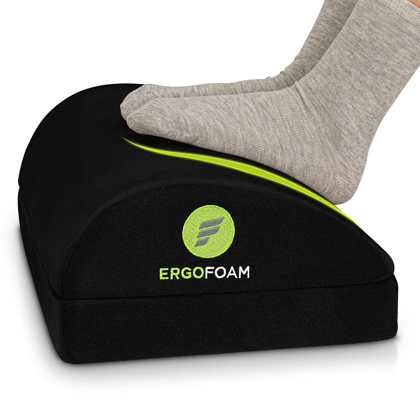 ErgoFoam Chiropractor-Endorsed Orthopedic Teardrop Design 2in1 Adjustable Under Desk Foot Rest for Lumbar Back Knee Pain (Black)