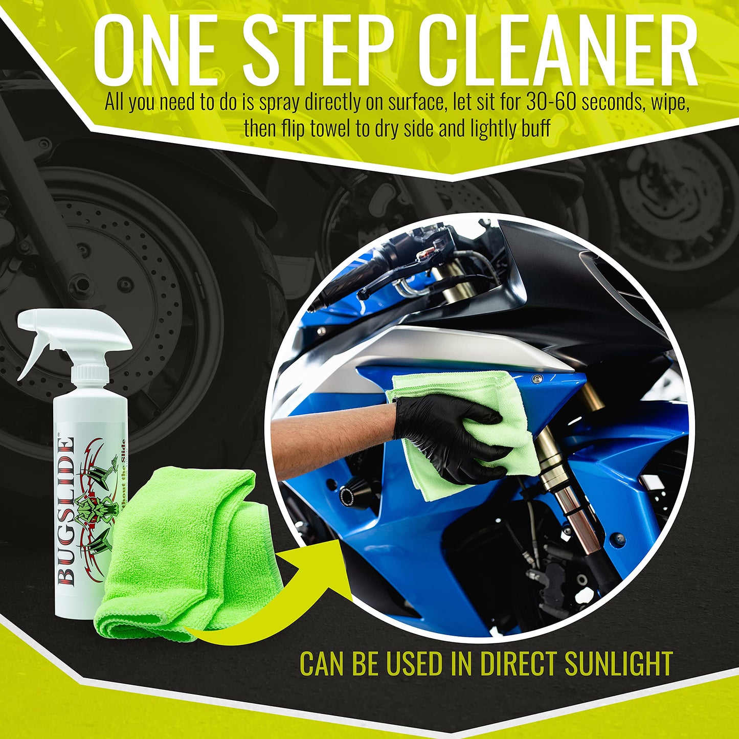 BugSlide Clean and Polish Shop Kit Includes 16 Ounce Spray Bottle and Micofiber Towel - Easy Application Polish