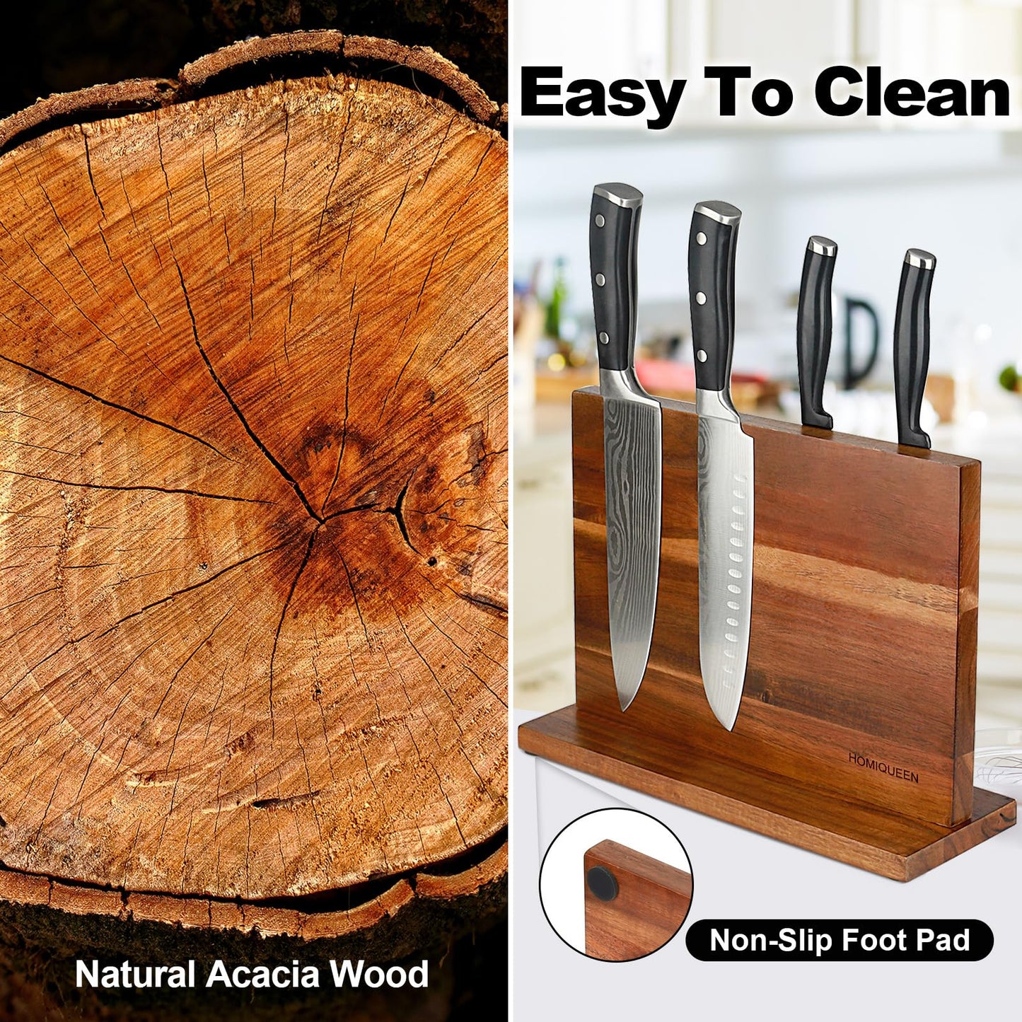 Magnetic Knife Block Magnetic Knife Holder Double Sided Rack with Strong Enhanced Magnets Acacia Wood Magnetic Knife Storage Stand