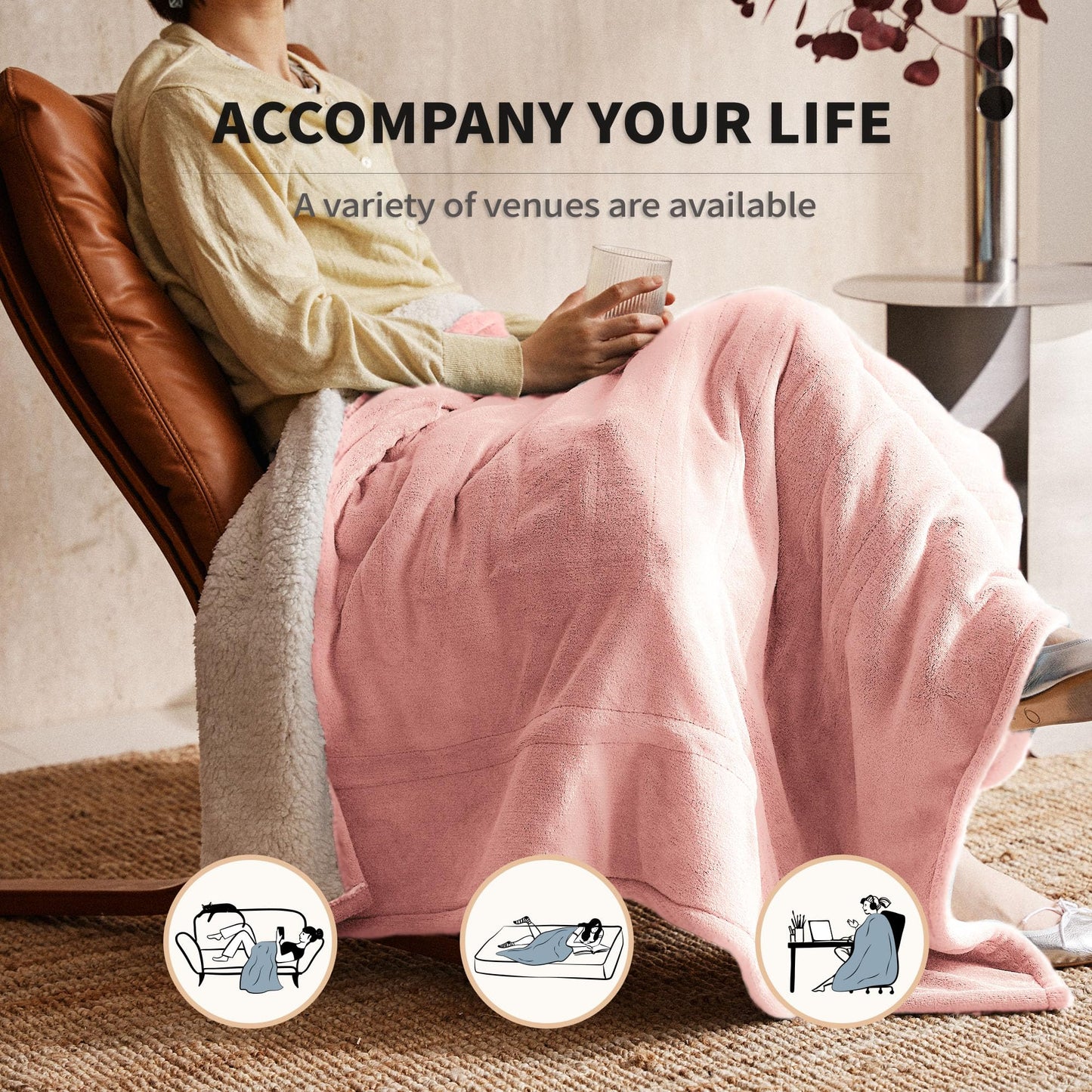 JET'S HOME Heated Blanket 50"x60" - ETL Certified Flannel Electric Blanket Throw Machine Washable Heating Blanket with 5 Heating Levels 3 Hours Auto-Off Overheating Protection Gifts for Women (Pink)