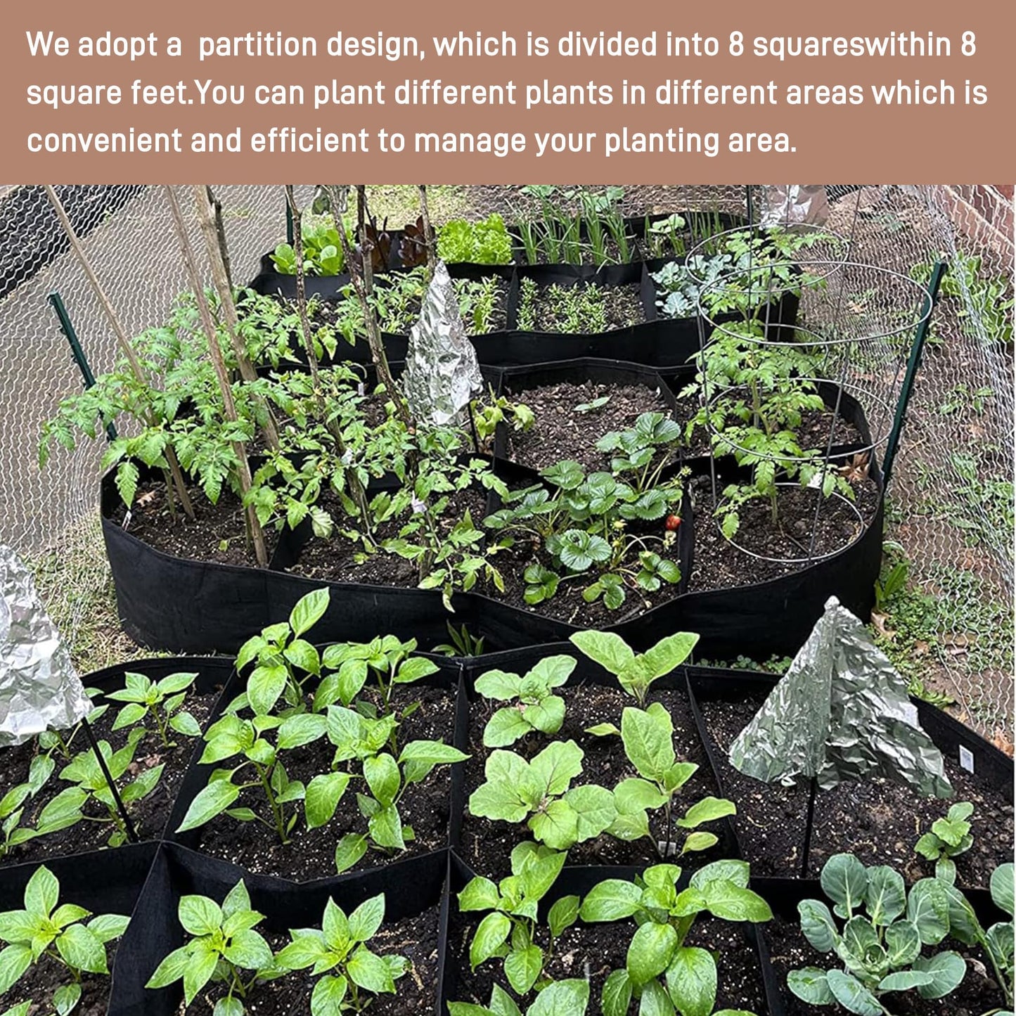 Sinimaka Fabric Raised Garden Bed, 128 Gallon 8 Grids Plant Grow Bags, 3x6 FT Garden Bag for Growing Vegetables Potatoes Flowers Herbs, Rectangle Planting Container Bags for Outdoor Gardening