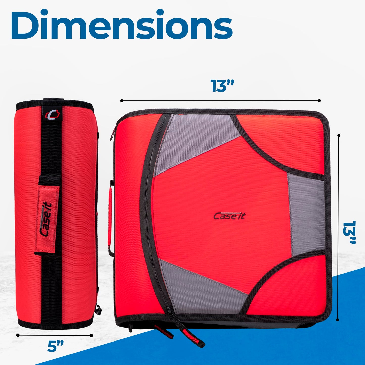Case-it The King Sized Zip Tab Zipper Binder - 4 Inch D-Rings - 5 Subject File Folder - Multiple Pockets - 800 Sheet Capacity - Comes with Shoulder Strap - Fire Red D-186