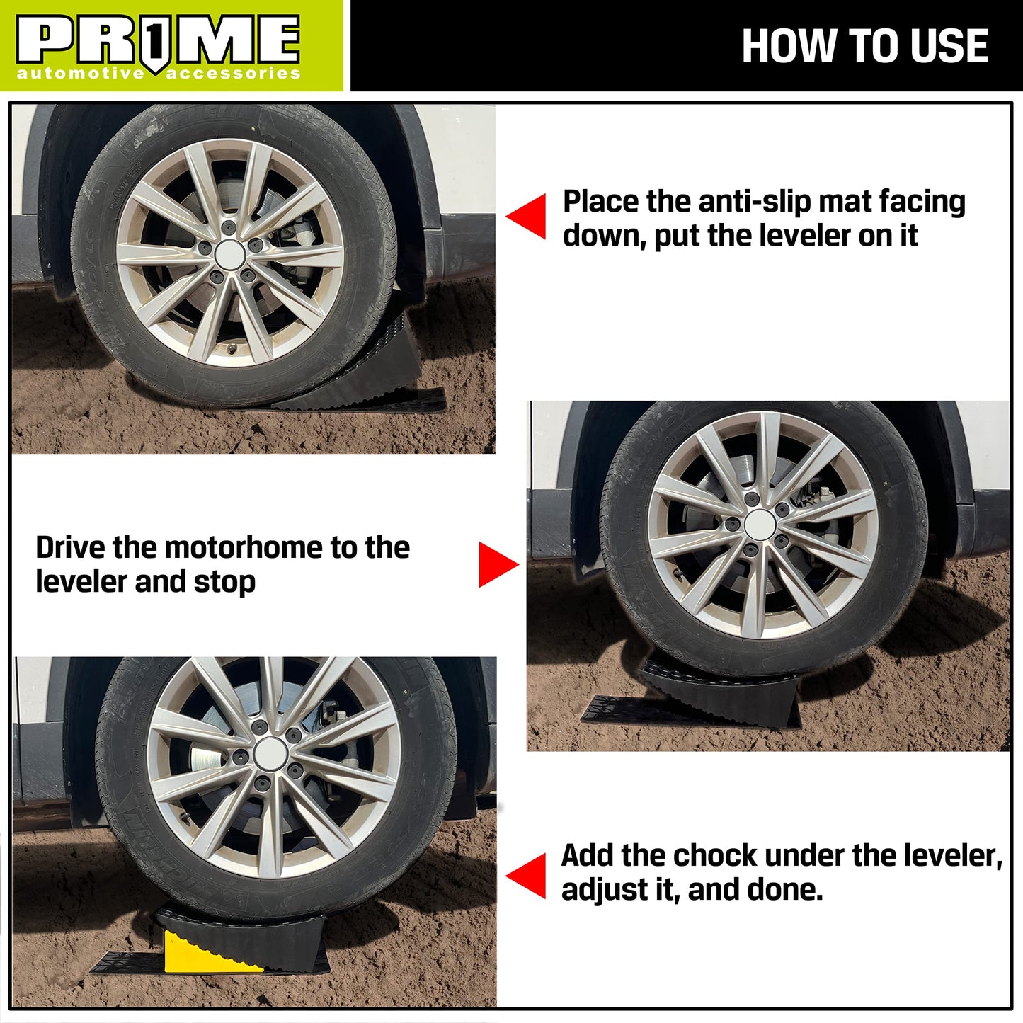 PR1MECamper Levelers RV Leveling Blocks, HDPE Curved Levelers, Include 2 Levelers, 2 Chocks, 2 Mats, and 1 Carrying Bag