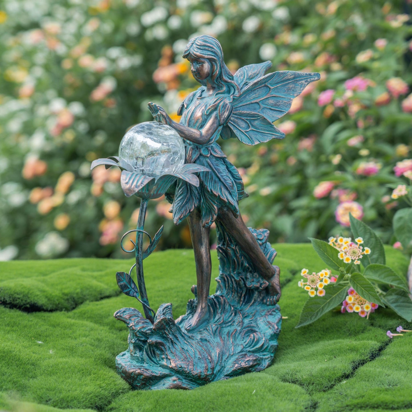 TERESA'S COLLECTIONS Garden Fairy, Large Bronze Garden Sculptures & Statues with Solar Outdoor Light, Yard Art Lawn Ornaments for Outdoor Decor, Ideal Housewarming Gifts for Mom Mother Day 10.6"