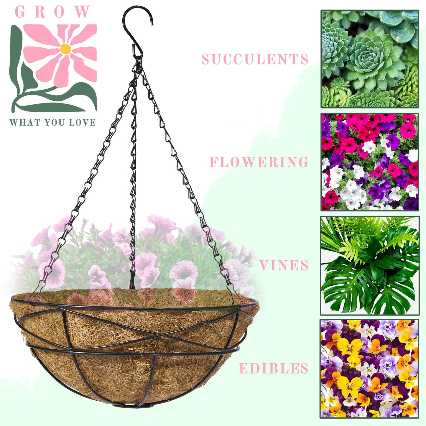Sorbus Planter Basket Set Hanging Flower Pot Basket & Liner for Indoor/Outdoor Garden Dãcor Perfect for Home Garden Patio Deck (4-Pack)