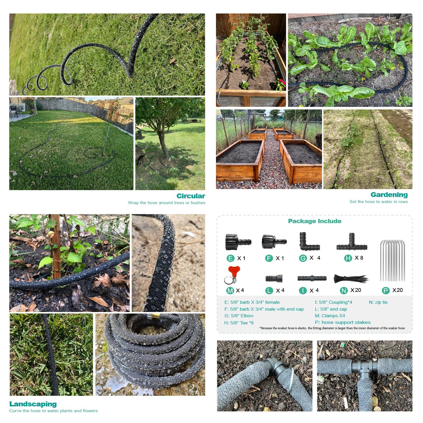 XDRSIXA Soaker Hose 100 FT For Garden Beds,Solid Brass Connector 1/2" Round Heavy Duty Garden Soaker Hose Kit Watering Hose With Holes For Vegetable/Fruit Beds, Shrubs, Lawn,Yard