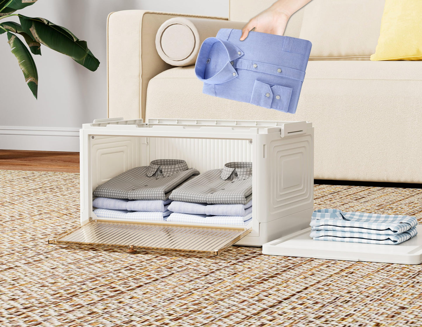 HOMIDEC Storage Bins, 4 Tiers with a Top Lid, Storage Cabinet with Wheels, Stackable Storage Bins, Closet Organizers and Storage for Clothes, for Living Room, Bathroom, Kitchen, White 22L*4 Pack