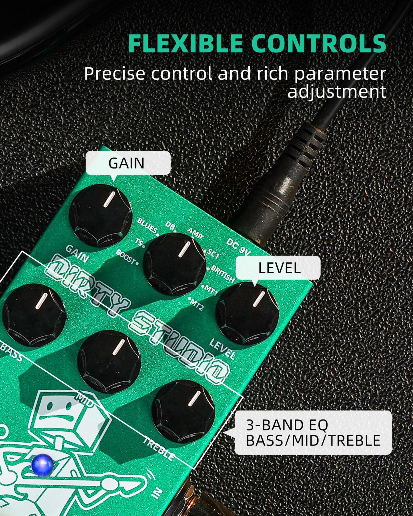 LEKATO Boost Distortion Overdrive Digital Guitar Effect Pedal with 9 Tones, 3-band EQ, True Bypass, Combo Clean Pedal for Electric Guitar