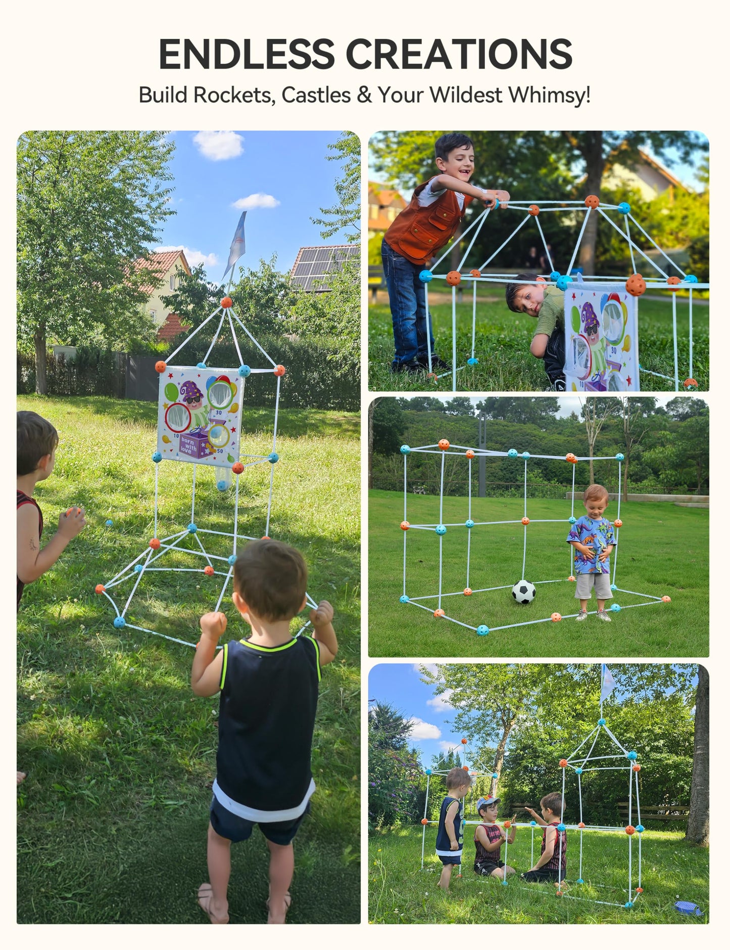 besrey Fort Building Kit for Kids with Toss Game, 133 Pcs Creative Fort Toy, STEM Construction Toy, Outdoor Play Structure, Kids Outdoor Toys,DIY Play Tent Tunnel (Blue Nightglow)