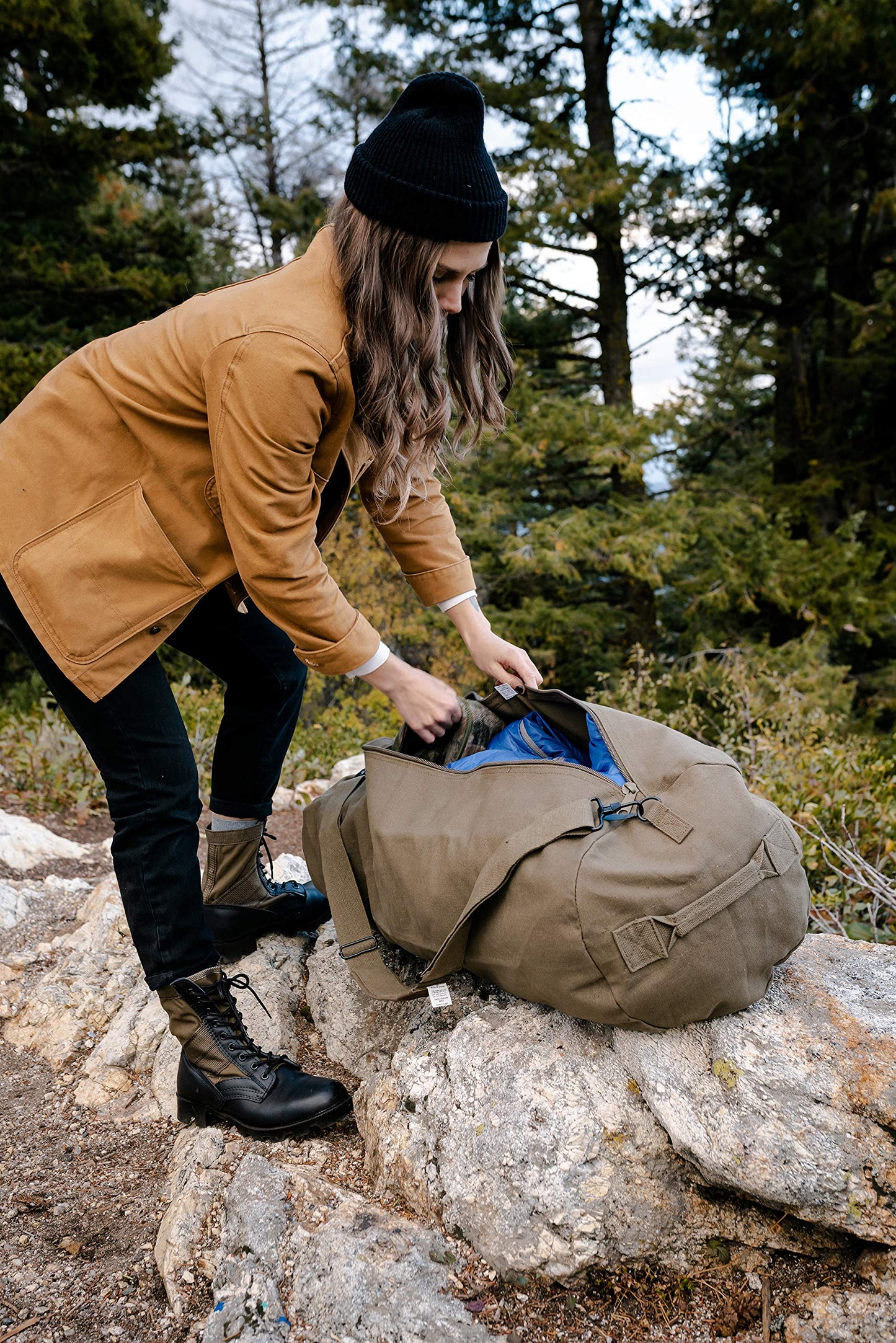 Stansport Deluxe Duffel Bag with Zipper, Olive Drab, 50 x 30-Inch