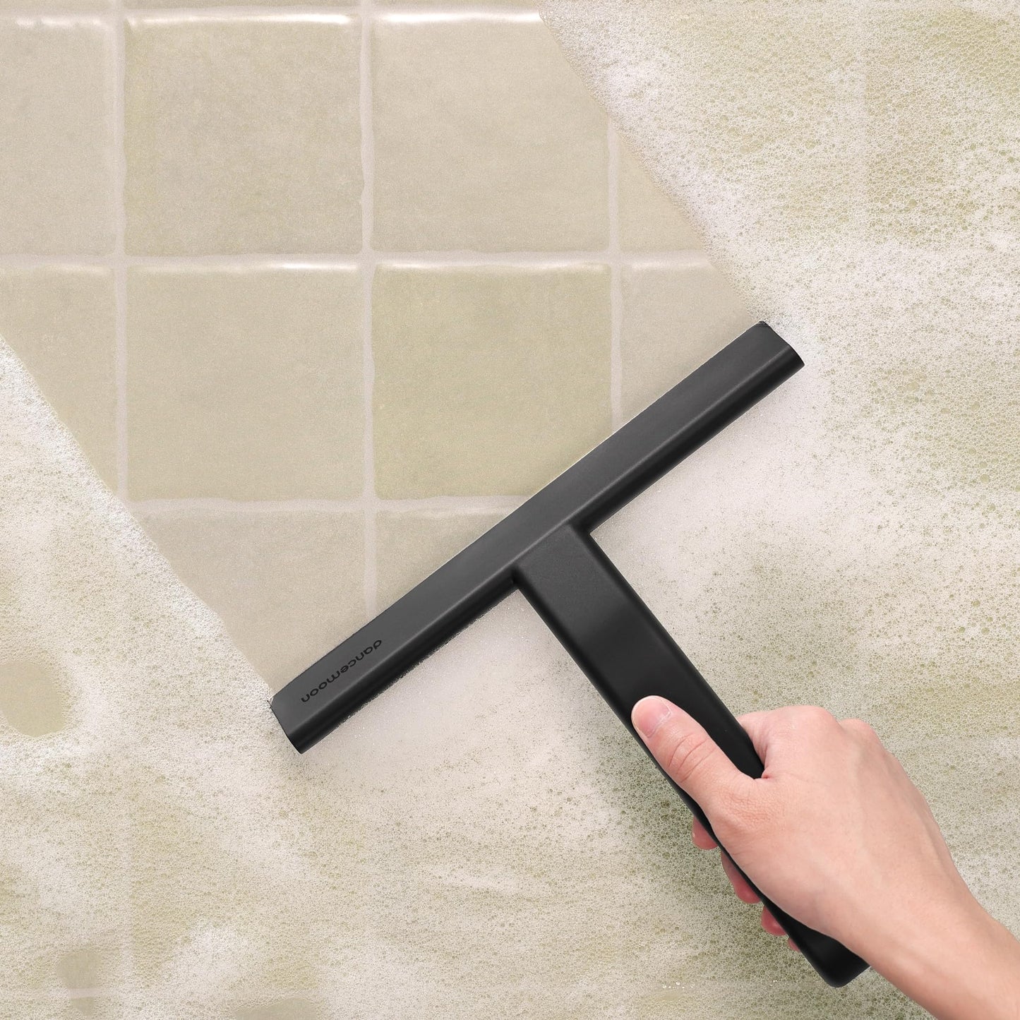 dancemoon JustHang Shower Squeegee for Glass Doors, All-One-Piece Silicone with Built-in Hook Design for Easy Hanging, Household Window Mirror Squeegee for Bathroom, Glass, Tile Wall,Car 10-Inch Black