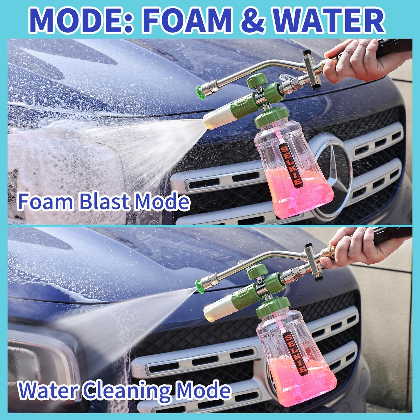Selkie Foam Cannon with Double Tip Attachment,Adjustable Pressure Washer Foam Blaster with with Dual-Connector Accessory,5 Power Washer Sprayer Nozzles, 1/4" Quick Connect, 4200 PSI