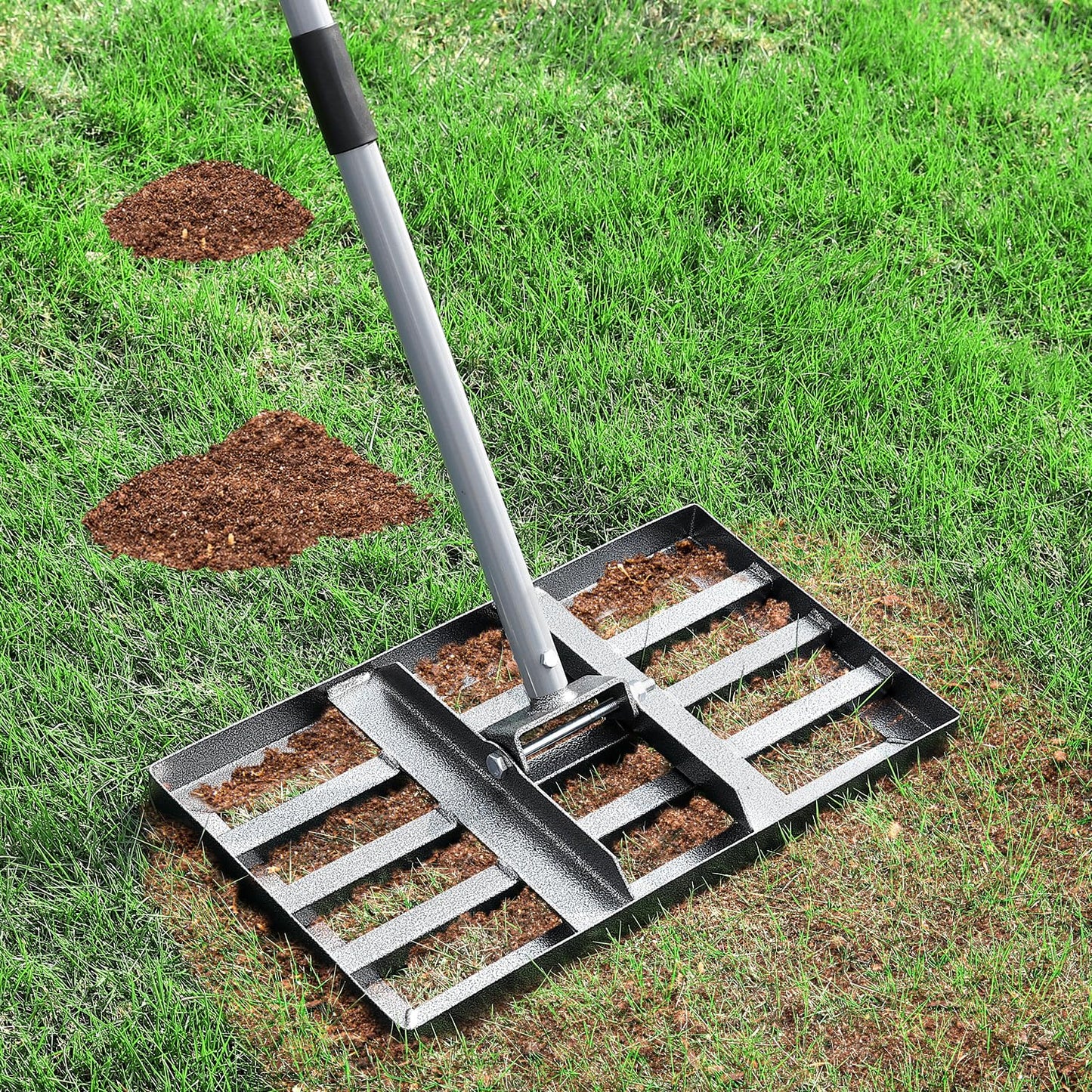 REAPALOT Lawn Leveling Rake, Lawn Leveler with Stainless Steel Long Handle, Heavy Duty Yard Level Tool for Leveling Soil, Dirt Or Sand Surfaces, Gardening Gloves Gift Included (17x10in)