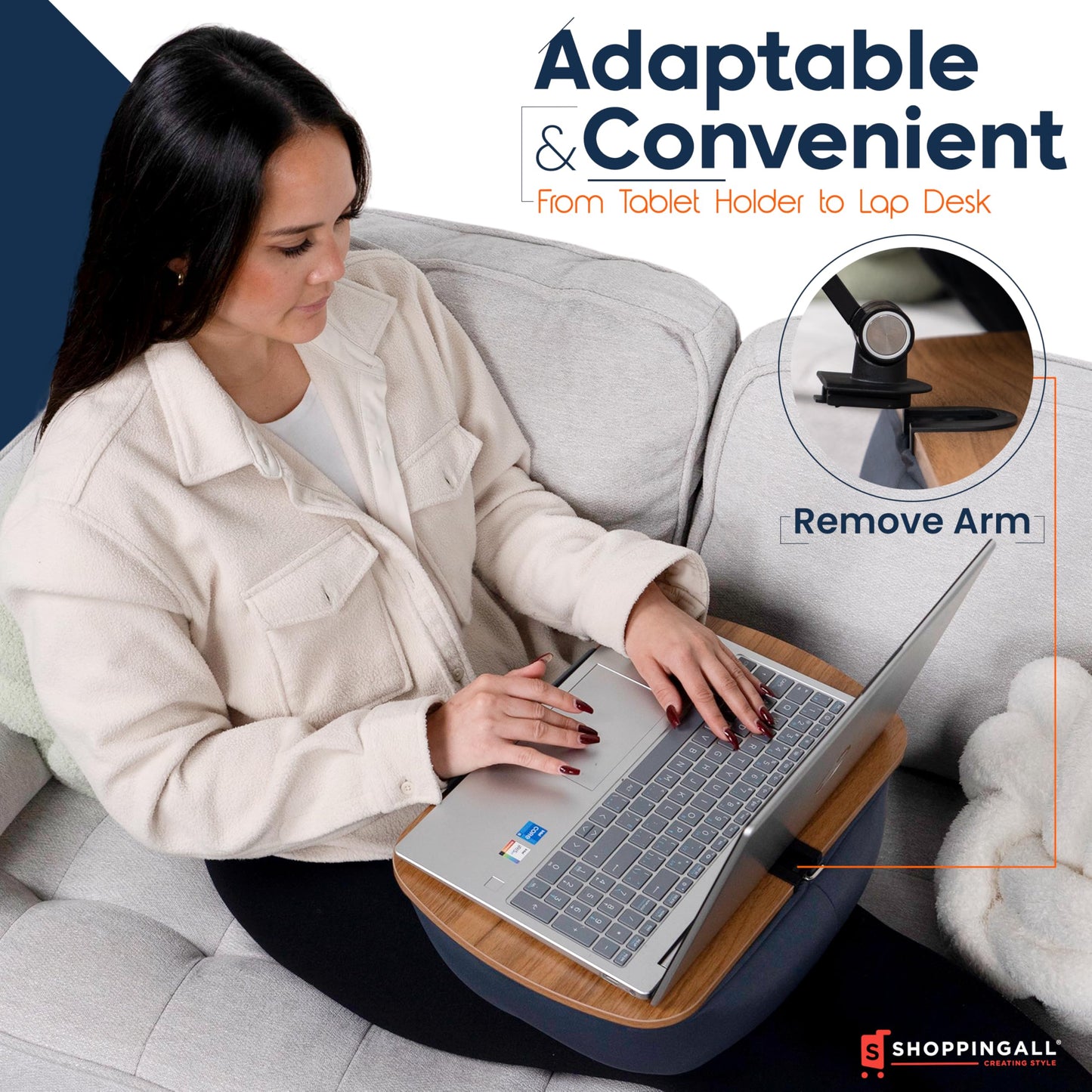 SHOPPINGALL Lap Desk Beanbag Adjustable Tablet Holder Cushion Pillow Stand Compatible with Kindle, Tablet or Smartphone Between 4.7"-13" inches Lap Desk for Bed - SA-LDT-Gray