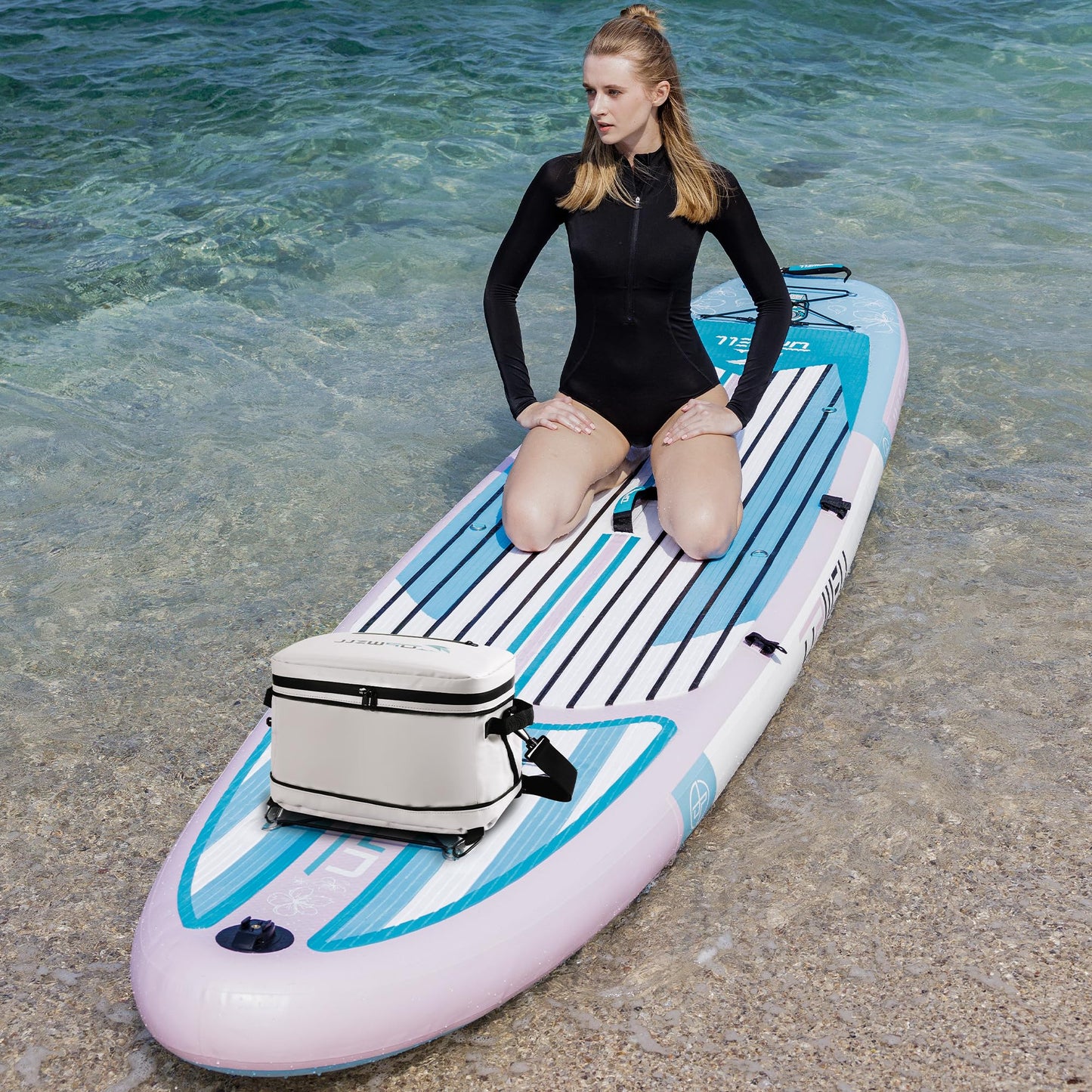 UPWELL Paddleboard Accessories SUP Cooler Deck Bag, PVC Paddle Board Dry Bag, 30 Cans Surf Cooler Bag for Paddle Board, Kayak, Grey Soft Small Camping Cooler for Travel Beach Waterproof
