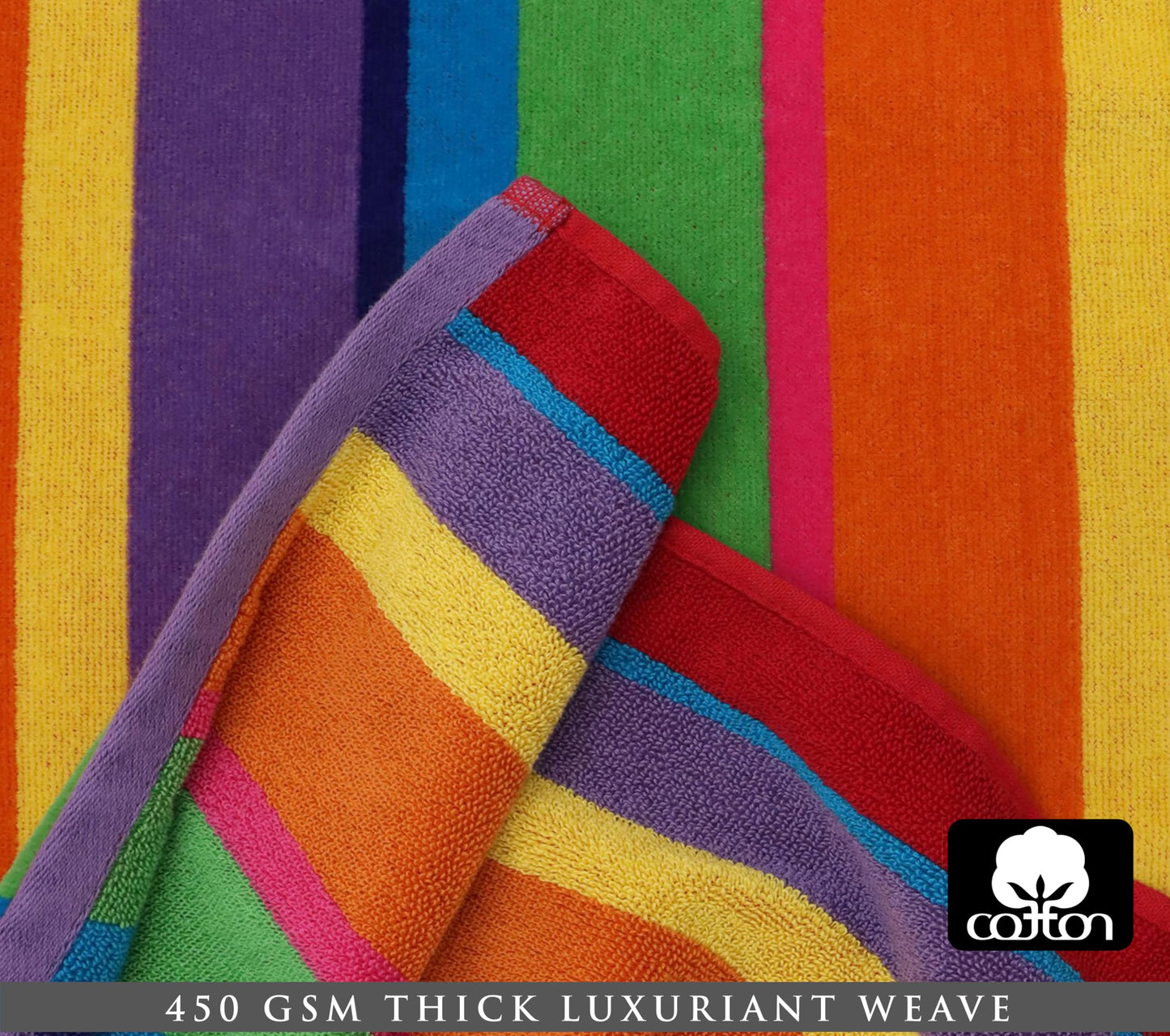 COTTON CRAFT Oversized Beach Towel - 2 Pack 35x70 XL Summer of Siam Towel Set - 100% Cotton Pool Bath Towel - Terry Jacquard Velour 450 GSM Plush Super Soft Absorbent Luxury - Multi Color Stripe