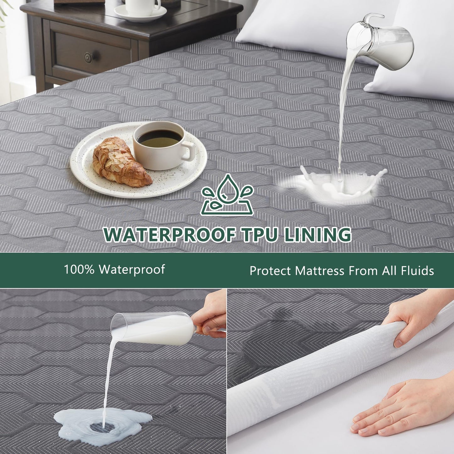 Full Size 100% Waterproof Mattress Protector, Mattress Pad Cover 3D Air Fabric, Noiseless & Breathable Mattress Pad Fitted Style with Stretchable Pockets,Ultra Soft & Machine Washable (Carbon Gray)