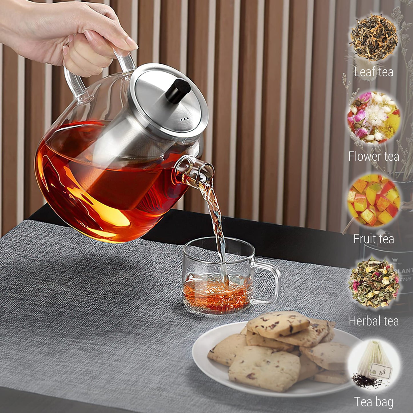 Dorsaer Glass Teapot with Infuser, 43oz/1.3L Large Tea Pot with Removable Tea Infuser | Stainless Steel Tea Steeper | Loose Leaf Tea Infuser | Blooming Tea