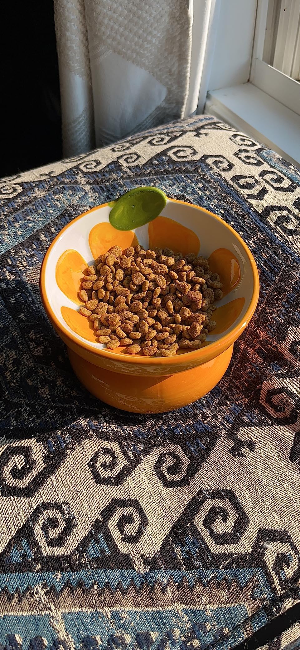 2PCS Tilted Elevated Cat Food Bowl Raised Ceramic Cat Bowl Anti Vomiting Shallow Cat Feeding Bowls Wide Cat Bowls Whisker Friendly High Cat Dish Microwave and Dishwasher Safe (Strawberry + Orange)